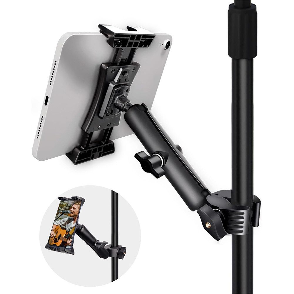 TUWENA Tablet-Halterung Tablet Halter, Verstellbar Drehbar Mikrofonständer mit Griffklemme, (Für 4-13 Zoll Geräte, IPad Pro 12,9 Air Mini, Galaxy Tabs, iPhone)