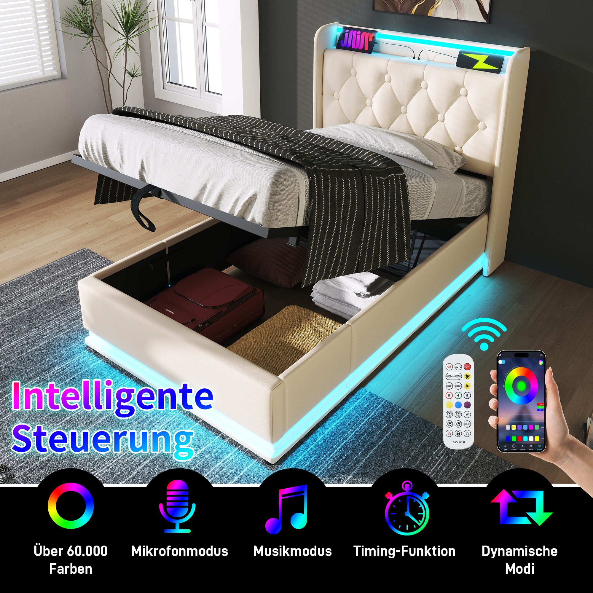 HAUSS SPOLE Polsterbett 90x200cm mit LED-Beleuchtung, günstig online kaufen