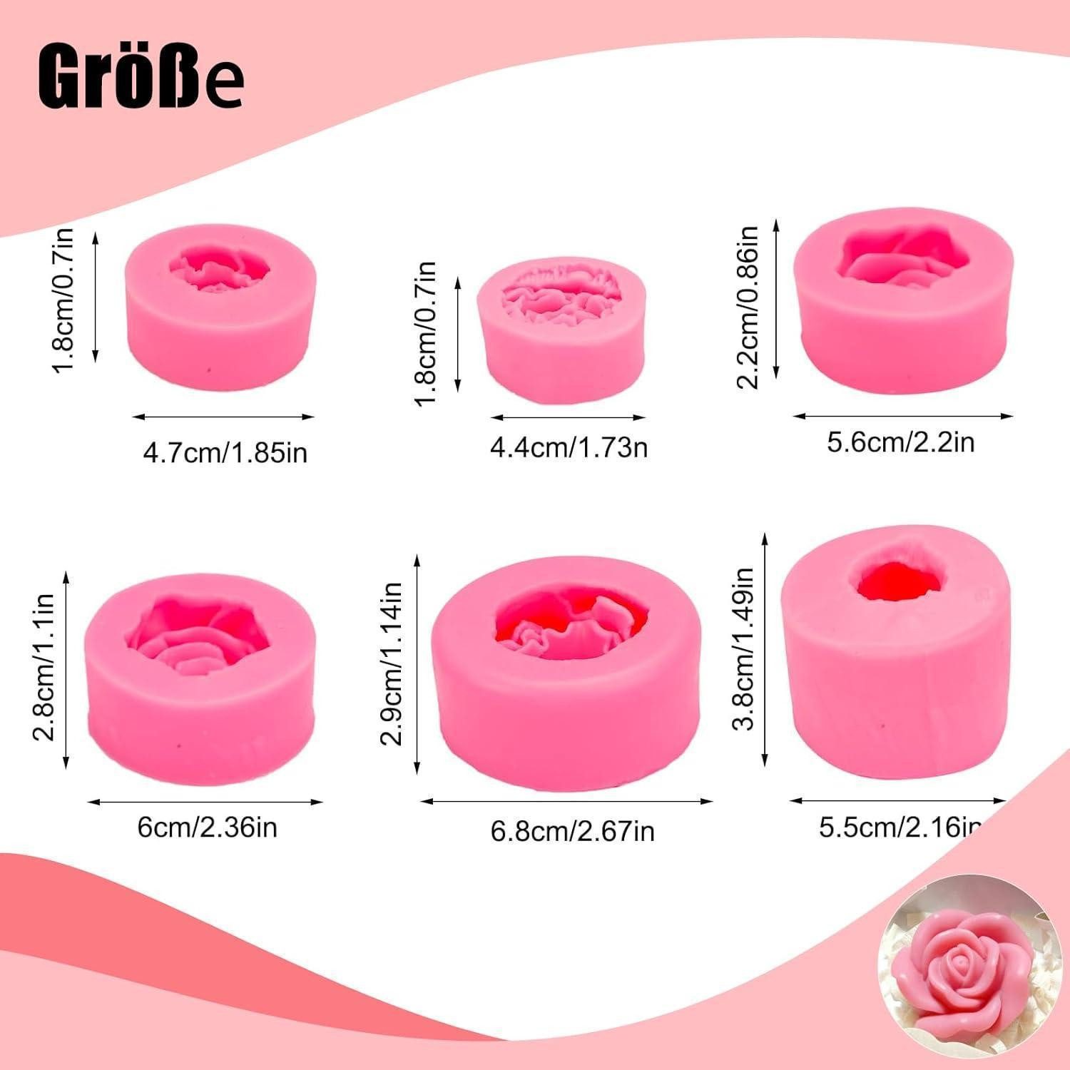 LuxusKollektion Silikonform 6x Silikonform Blume Rose 3D, rosa, Set, (6-tlg) – Bild 2 von 5