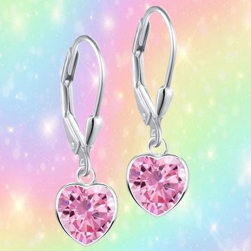 Limana Paar Ohrhänger hängende Brisur Ohrringe echt 925 Silber rosa Herz, hängende Ohrringe, Hängeohrringe