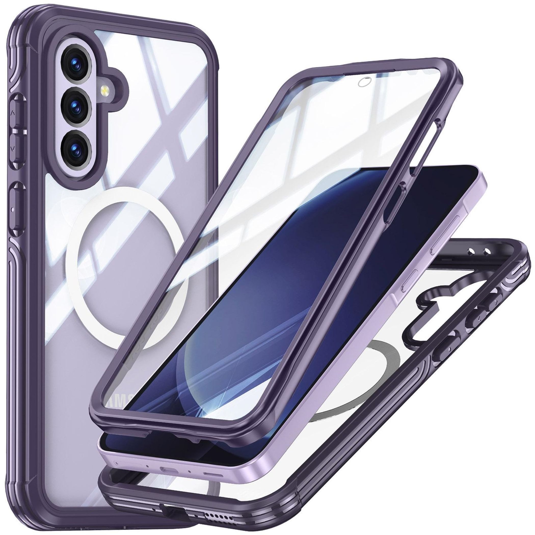 Wigento Handyhülle MagSafe für Samsung Galaxy A57 / A37 5G 360 Grad Hybrid Bumper Lila 6,7 Zoll, Full Body, MagSafe-Unterstützung, präzise Passform