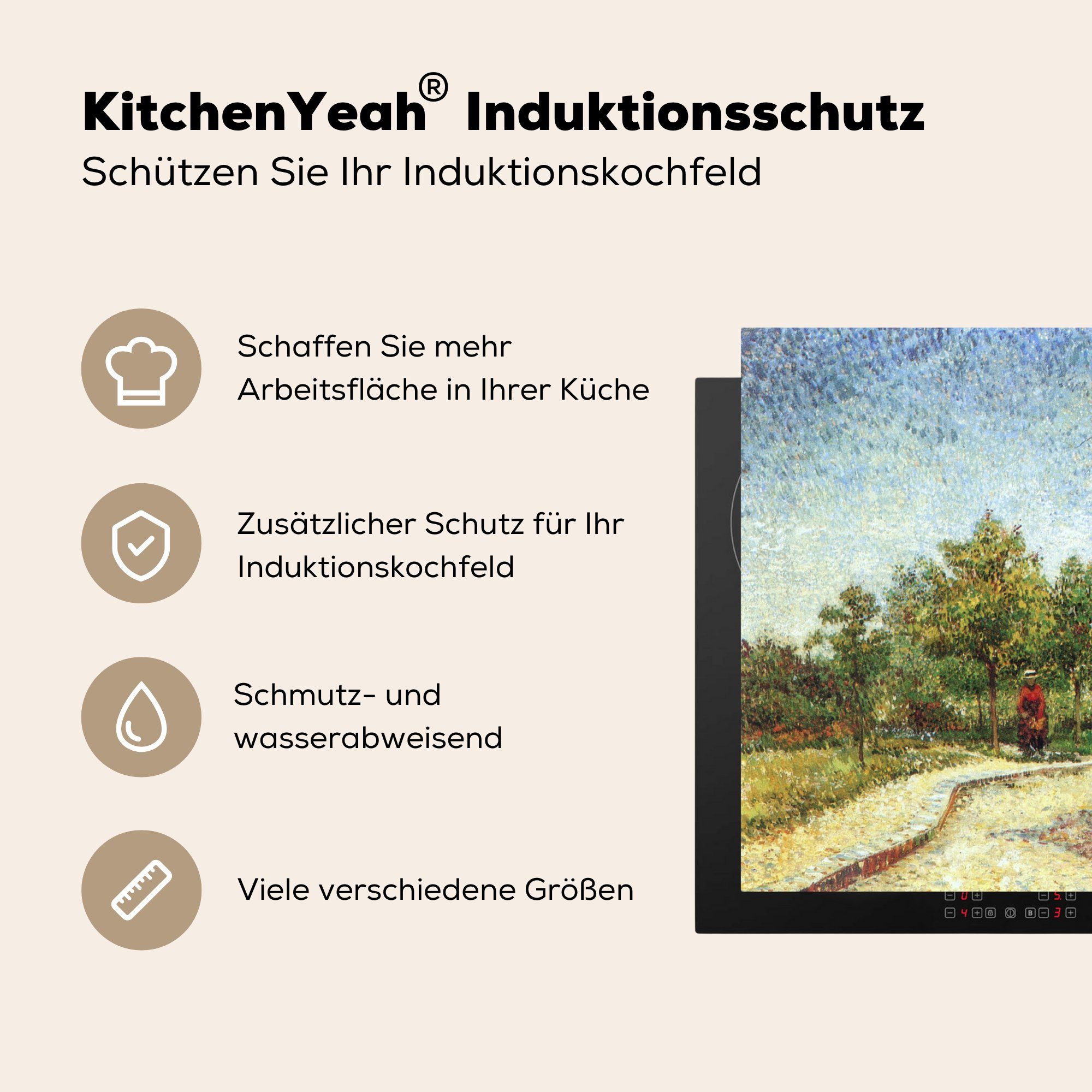 Park Induktionskochfeld Schutz (1 d'Argenson tlg), die im Voyer Asnières Ceranfeldabdeckung Vinyl, Allee für küche, Gogh, Herdblende-/Abdeckplatte in van Vincent - 71x52 MuchoWow cm,