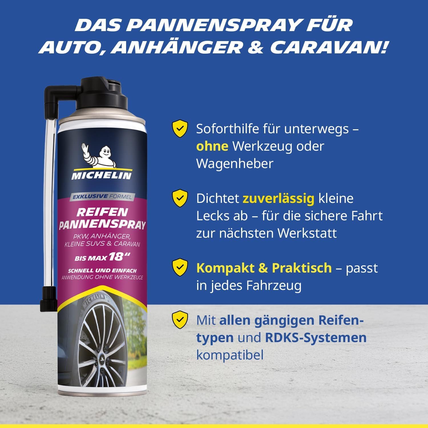 Michelin Reifendruckkontrollsystem Reifenpannenspray Dose Reifen Dicht Pannen Spray 500 ml PKW bis 245 mm – Bild 4 von 5