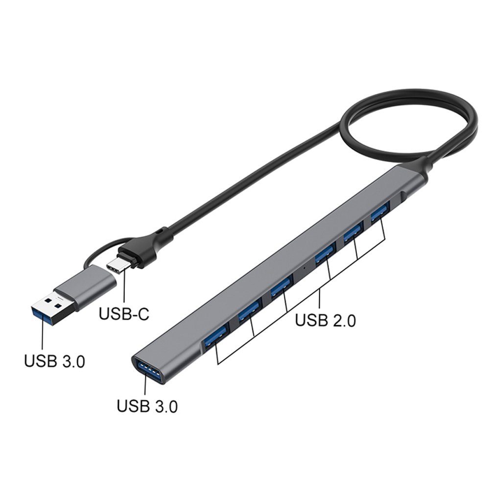 Bolwins A38 USB Typ C + USB Stecker auf USB Buchse OTG Adapter Kabel 7in2 50cm USB-Kabel, USB Typ A, USB-C, USB Typ A (50 cm), 7x USB 3.0 Typ A, 2in1 USB 3.0 Typ A & Typ-C