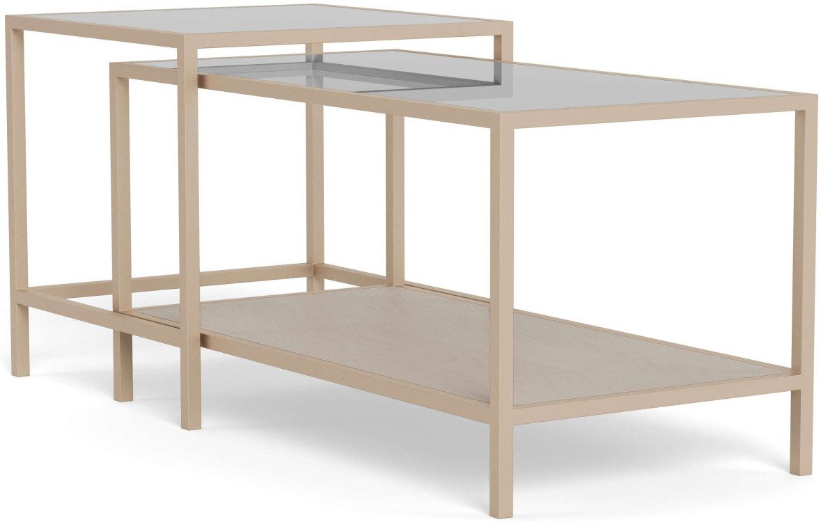 ACTONA GROUP Couchtisch Seaford Kaffeetisch, Wohnzimmertisch, Couchtisch-Set mit Glas & Melamin, 2 Tische, 90x50x50 cm