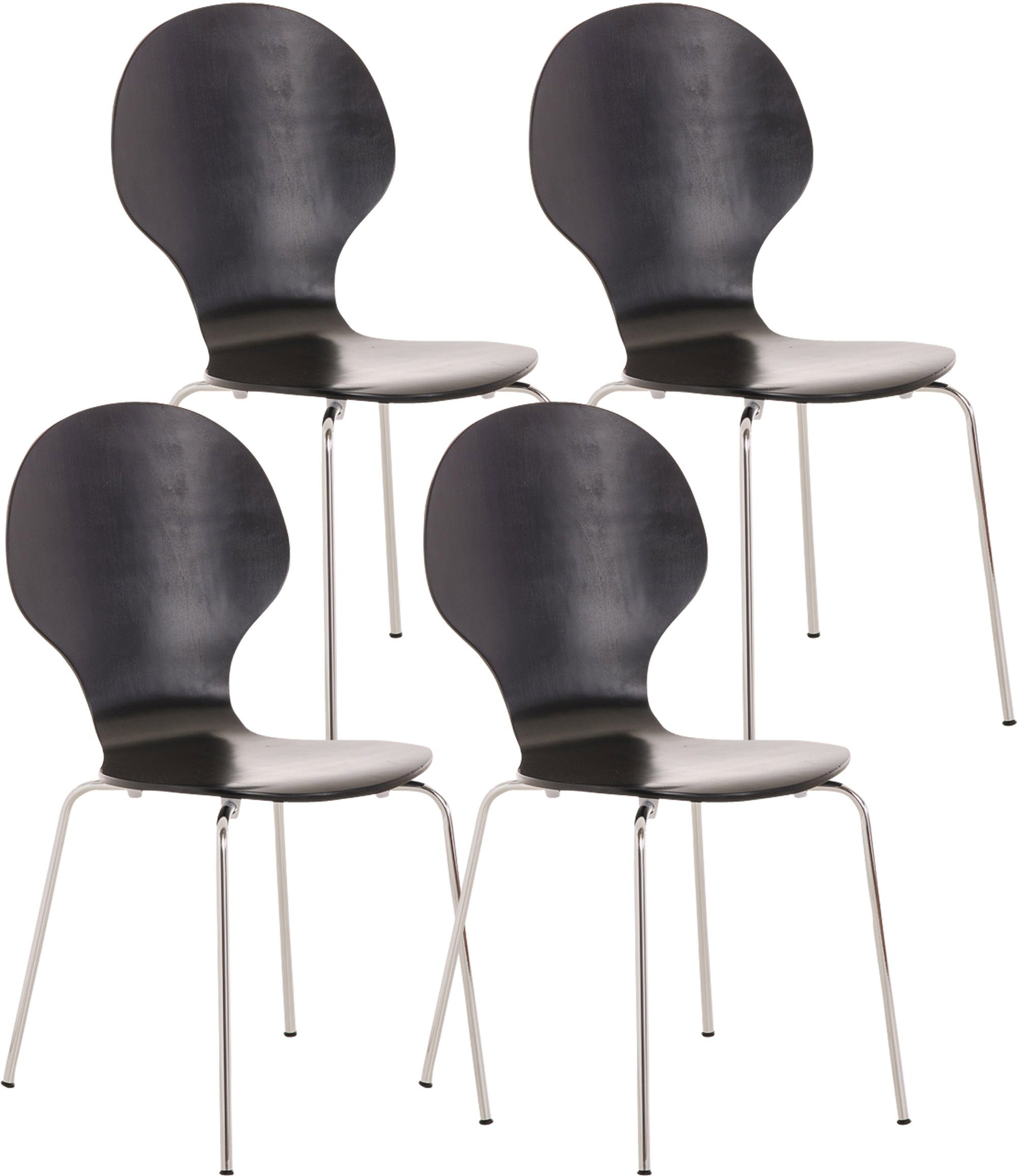 TPFLiving Besucherstuhl Daggy mit ergonomisch geformter Sitzfläche - Konferenzstuhl (Besprechungsstuhl - Warteraumstuhl - Messestuhl, 4 St), Gestell: Metall chrom - Sitzfläche: Holz schwarz