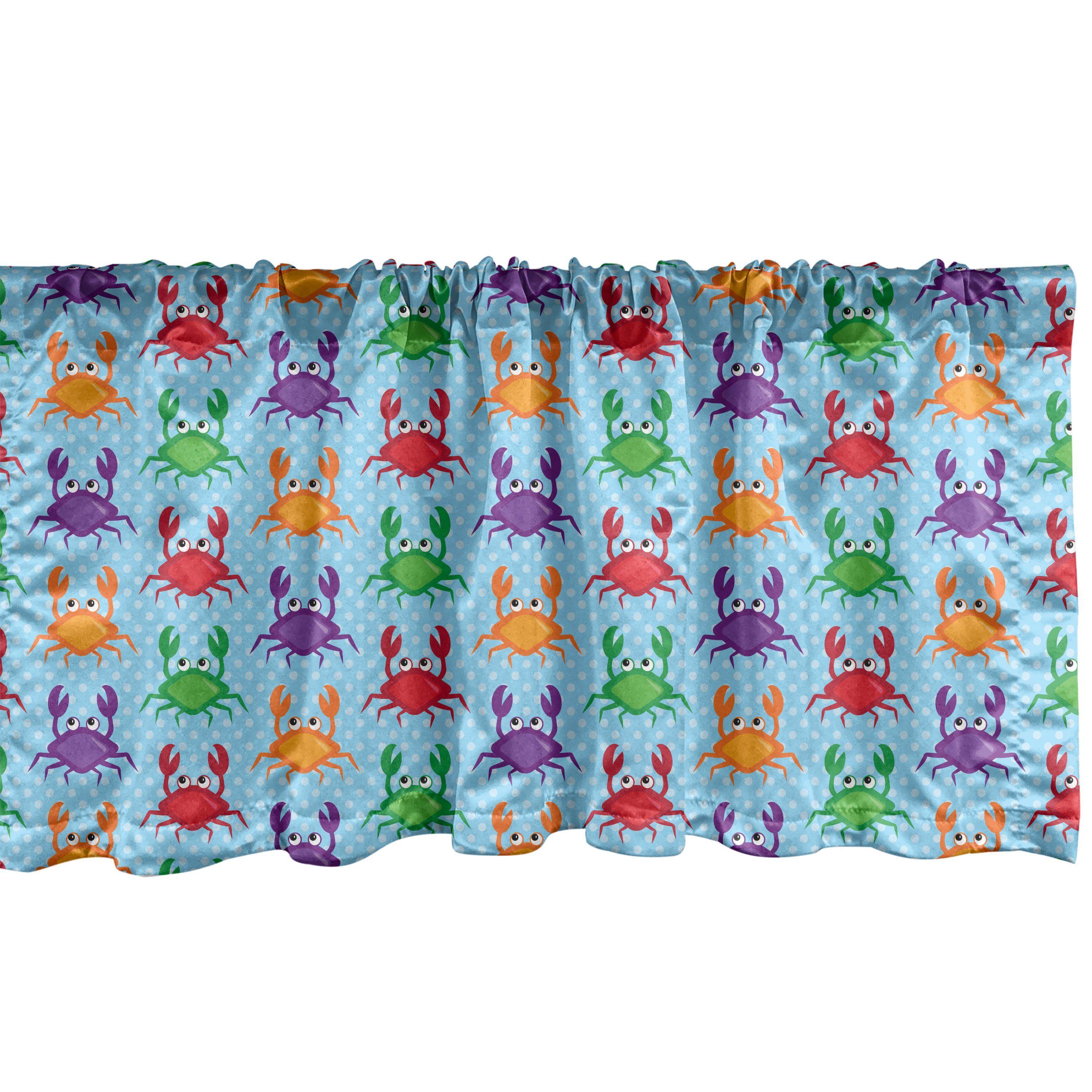 Scheibengardine Vorhang Volant für Küche Schlafzimmer Dekor mit Stangentasche, Abakuhaus, Microfaser, Karikatur Krabben auf blauem Hintergrund