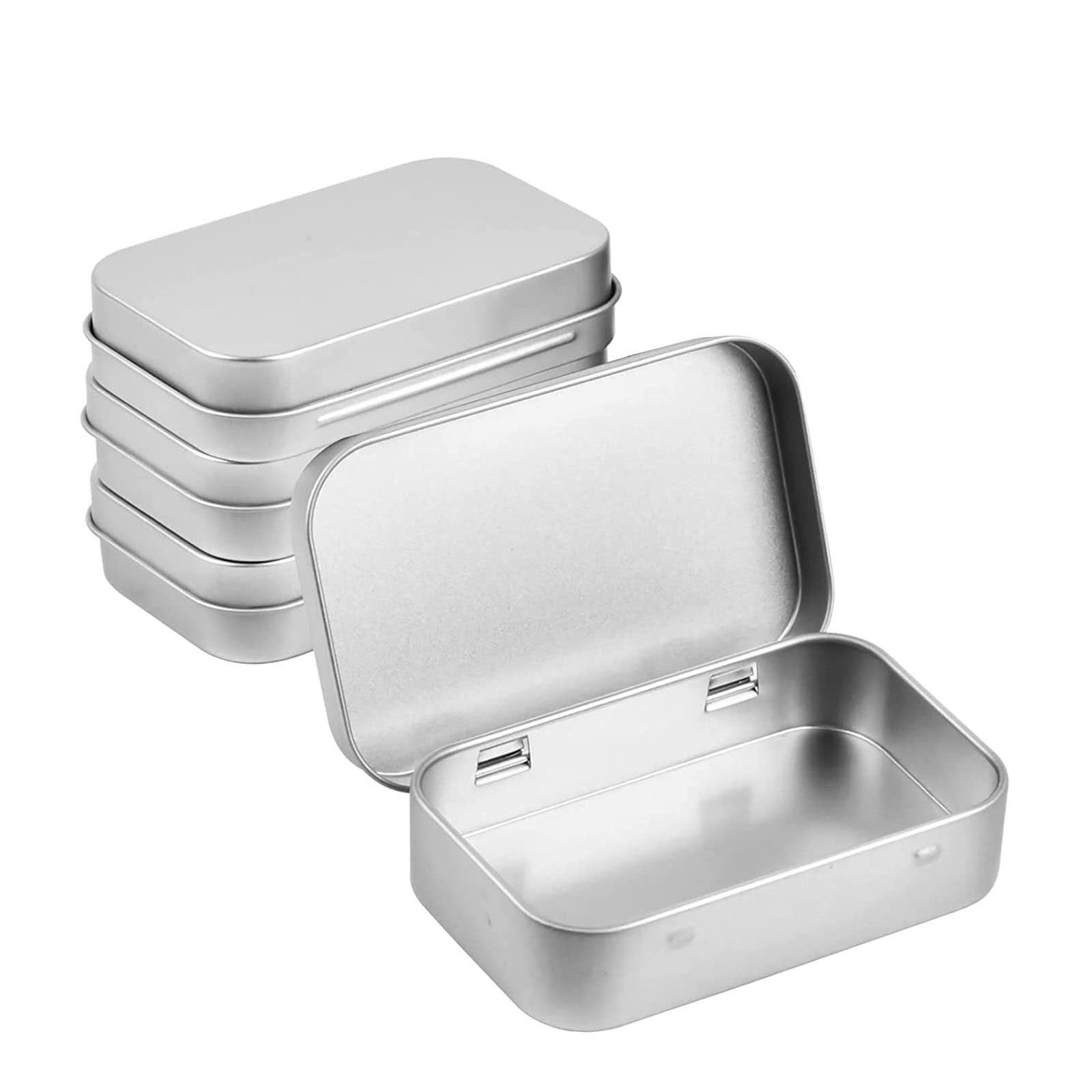 FOUORTUNATE-BEE Aufbewahrungsbox 4 Stück Metall-Aufbewahrungsbox Tragbare Mini-Silberne Metallbox (Blechdosen mit Deckel Rechteckig Rostfrei Minibox Aufbewahrungsbox, 4 St., 9.5×6.0×2.2cm), für Münzen, Süßigkeiten, Schlüsseletc,Kleinen Gegenständen