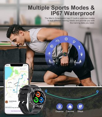 Lige Herren's Telefonfunktion Fitness-Tracker 5ATM Wasserdicht Smartwatch (1,39 Zoll, Android/iOS), mit 100 Sportmodi Herzfrequenz Schlafmonitor SpO2 Schrittzähler