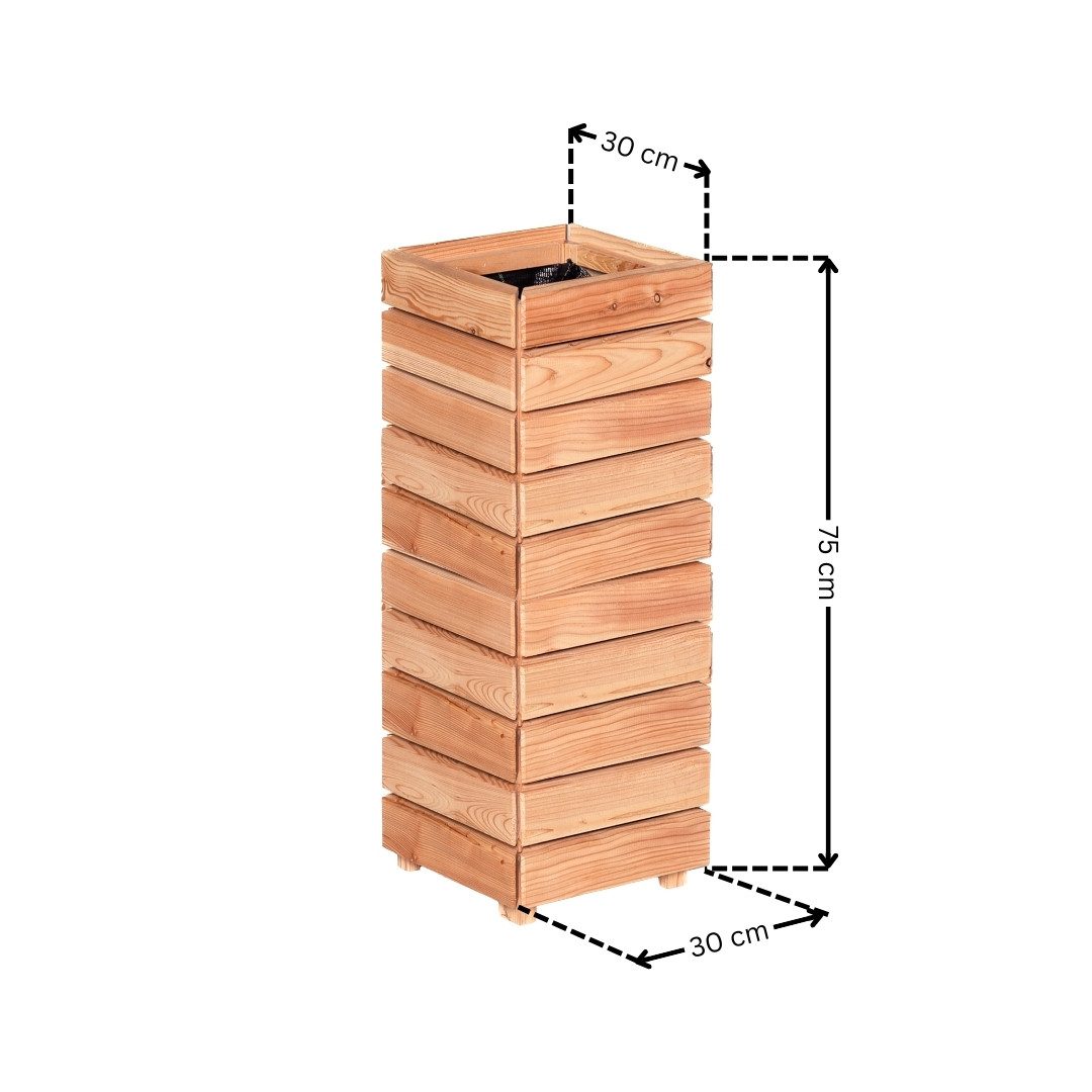 Mega-Holz Hochbeet Balkon-Hochbeet Lärche Holz MODULO- 30x30x75 cm (BxTxH) Naturbelassen (Funktionsset, 2er Set besteht aus 2x Pflanzkübel Modulo 30x30x39), Modular