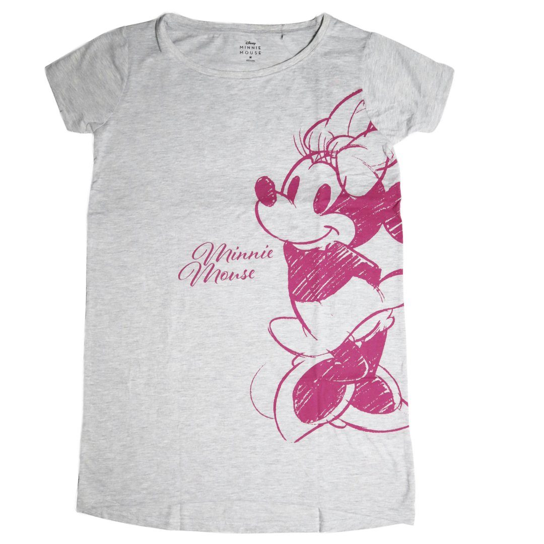 Disney Pyjamaoberteil Disney Minnie Maus Damen kurzarm Schlafshirt Nachthemd Gr. XS bis XL Grau