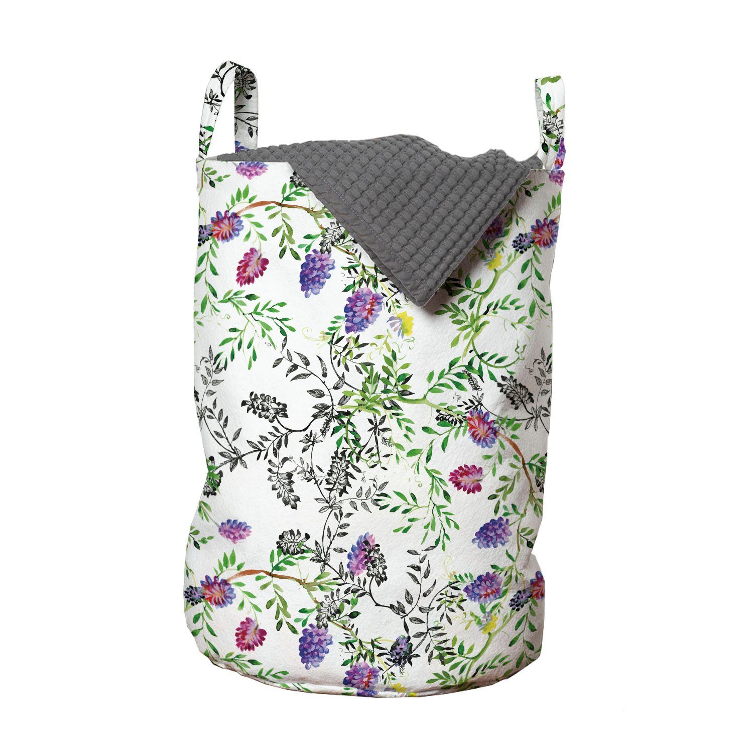 Abakuhaus Wäschesäckchen Wäschekorb mit Griffen Kordelzugverschluss für Waschsalons, Blumen Flieder Wilde Blumen-Entwurf