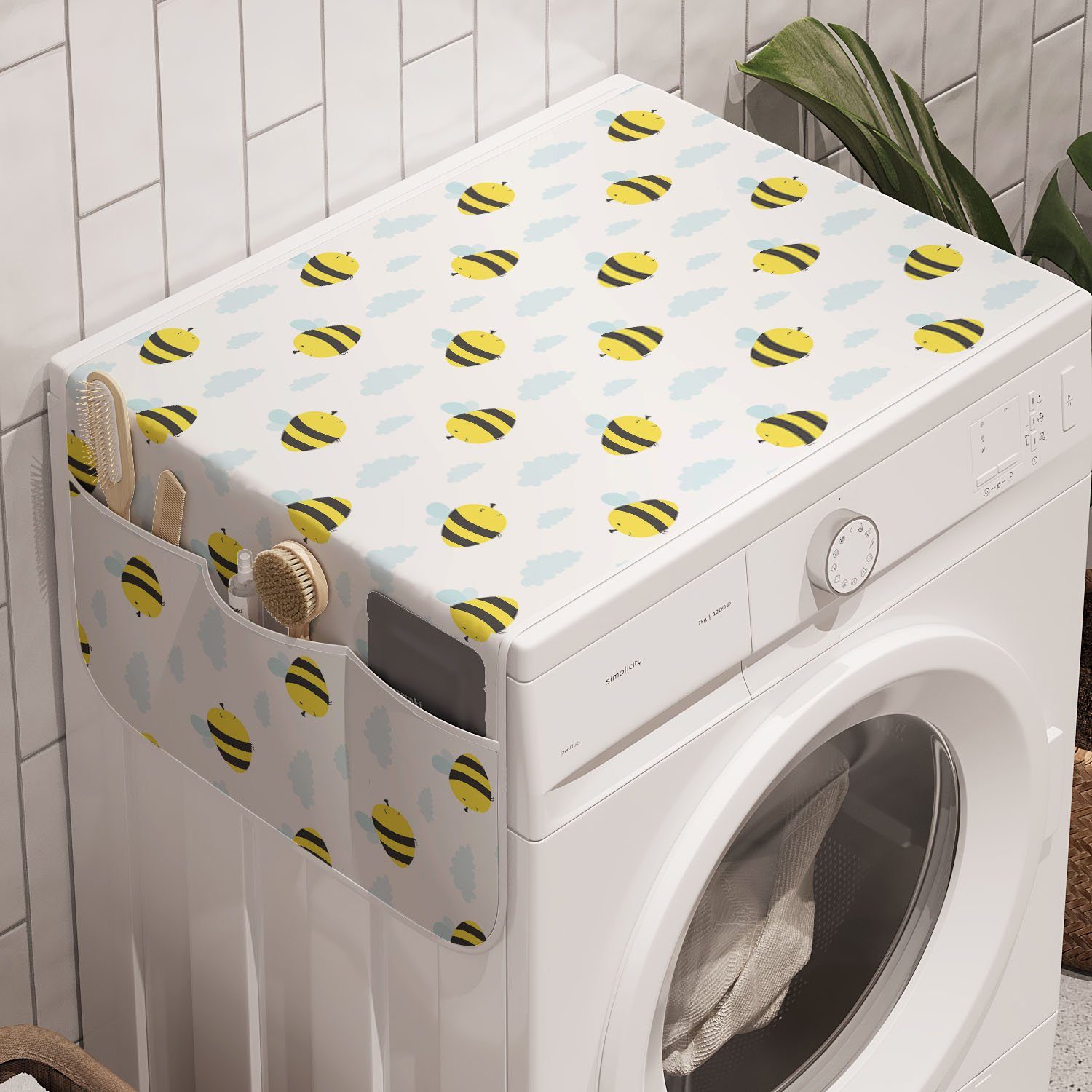 Abakuhaus Badorganizer Anti-Rutsch-Stoffabdeckung für Waschmaschine und Trockner, Honey Bee Stechend Tiere Wolken