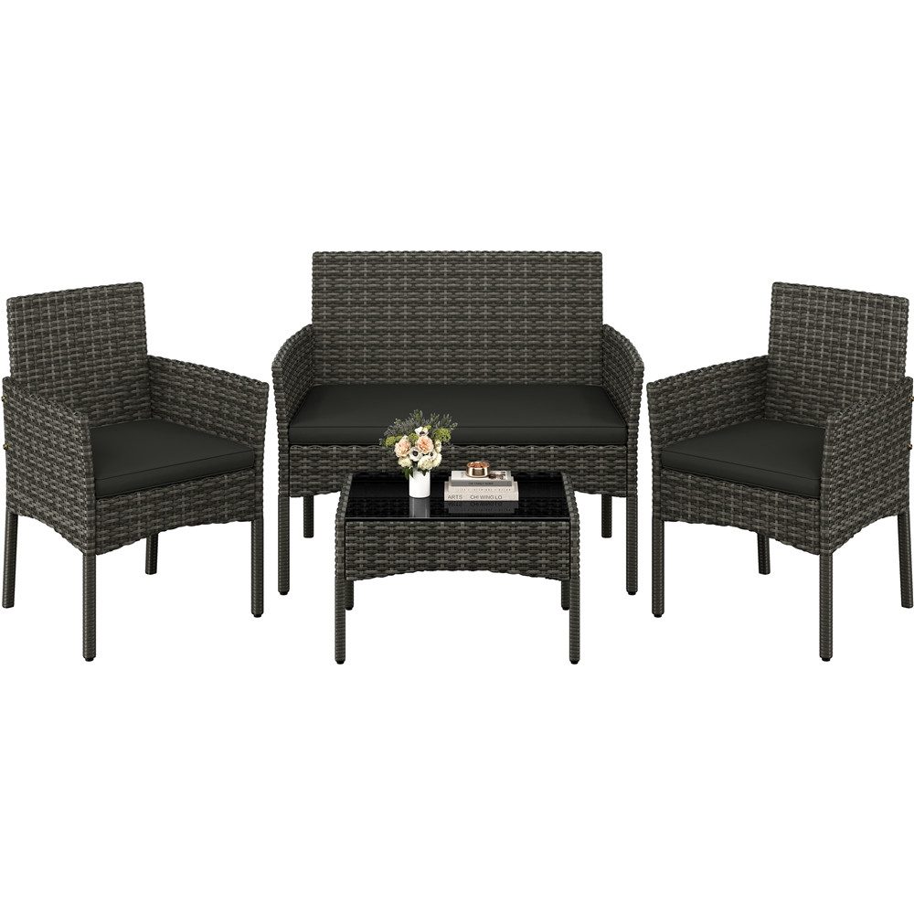 Yaheetech Balkonset Gartenmöbel-Set 4-er Set Rattanmöbel für 4 Personen, Gartengarnitur aus Zweisitzer-Sofa & 2 Einzelsofas & Kaffeetisch