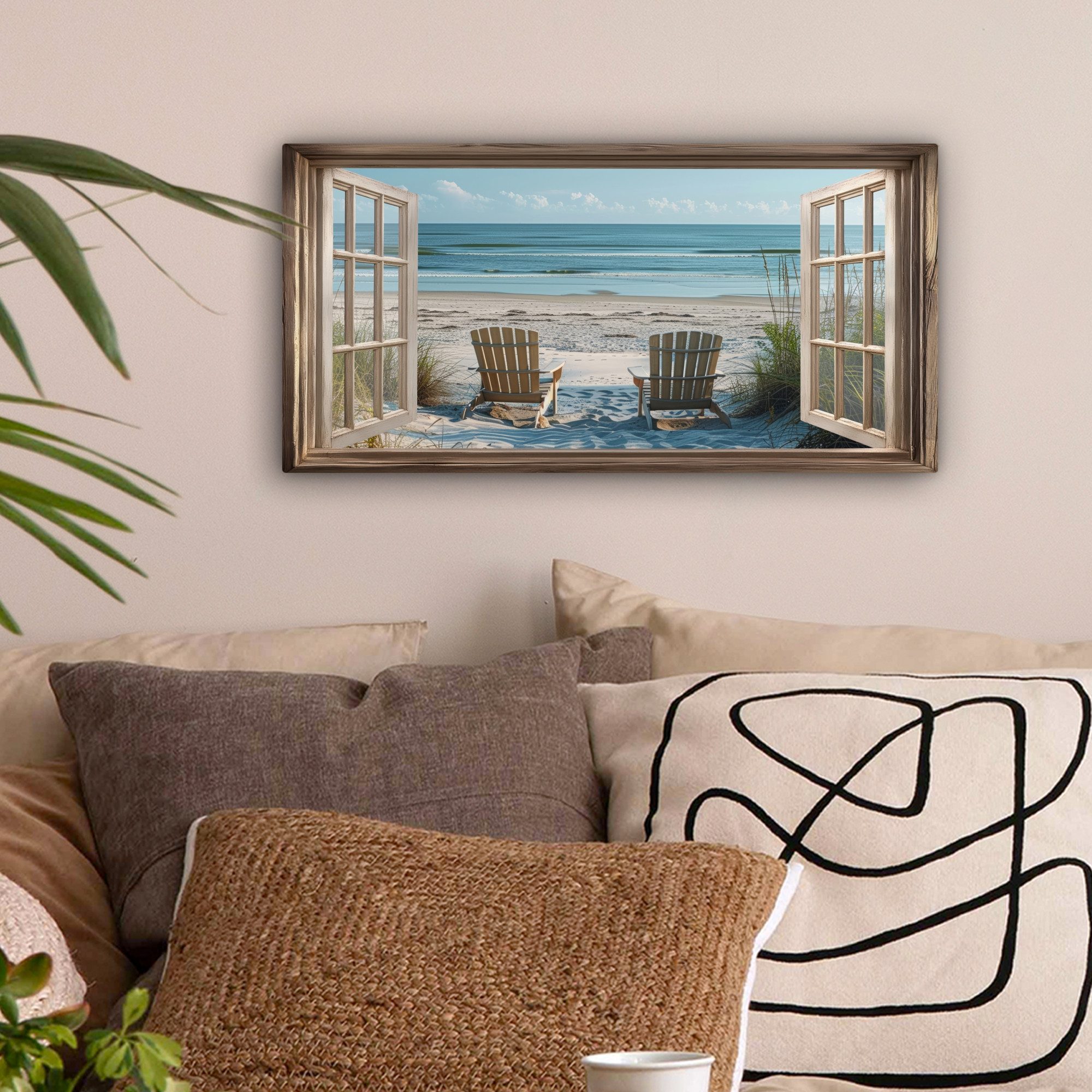 OneMillionCanvasses® Leinwandbild Panorama Fensterblick - Fenster günstig online kaufen