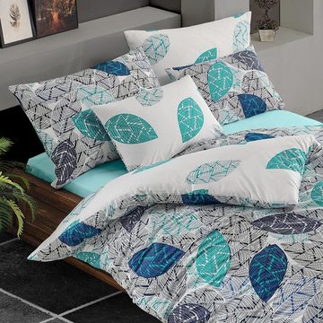 Bettwäsche Linna blau, TRAUMSCHLAF, Renforce, 2 teilig, florales Design auf 100% Baumwolle