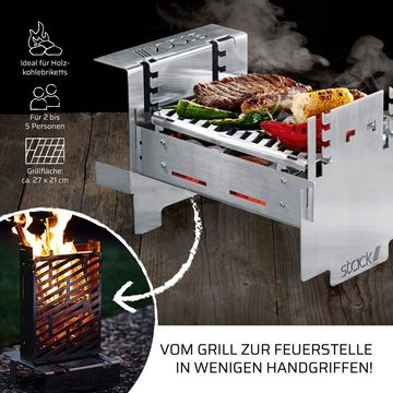 Stack Grill Holzkohlegrill stack grill steckbarer Kompaktgrill Edelstahl Mobilgrill mit Briketts