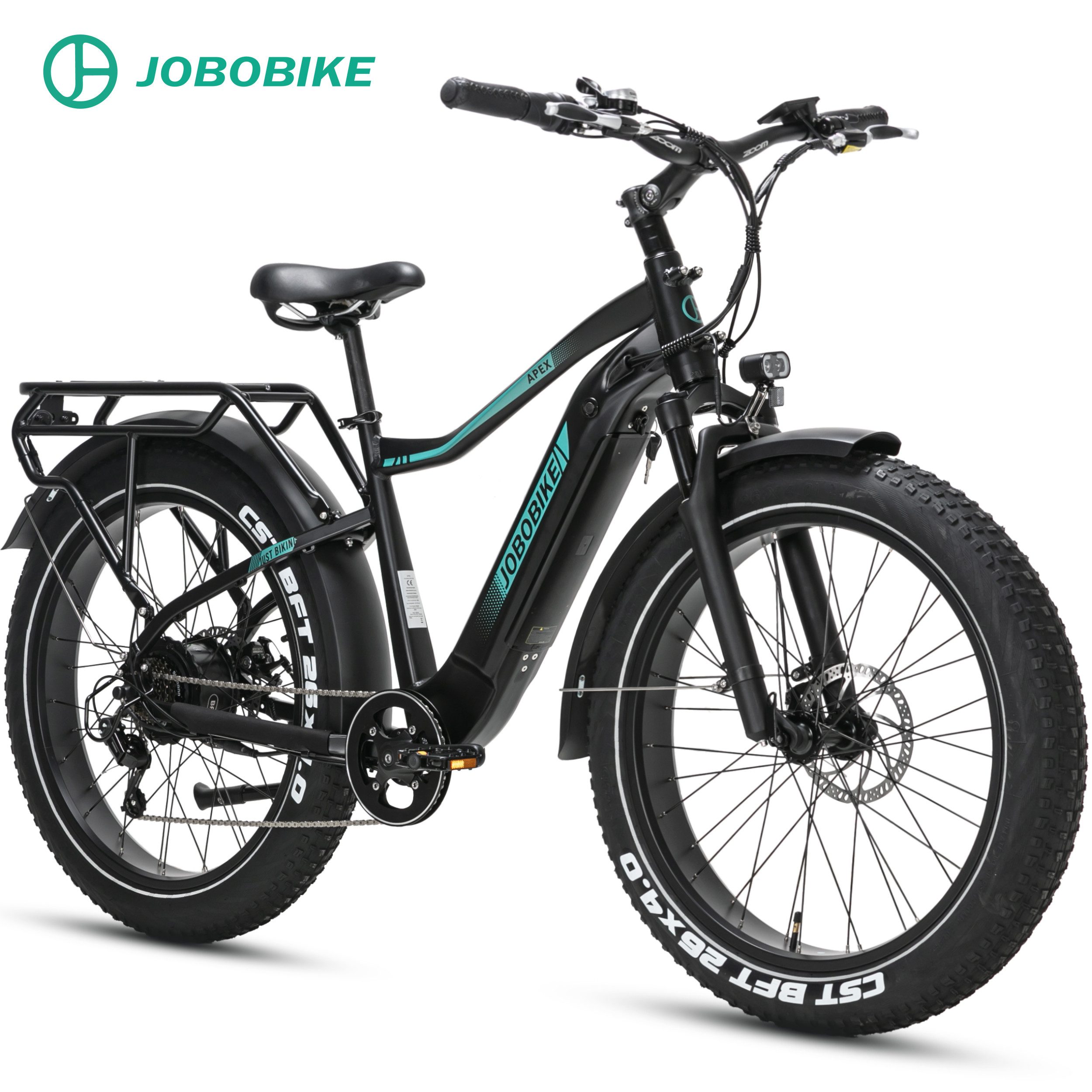 JOBOBIKE E-Bike Mountainbike 26x4,0 Zoll, 80 Nm, Apex, max. 140km, für Stadt, Berg und Gelände, 7 Gang Shimano, Kettenschaltung, Heckmotor, 672 Wh, 5 Stufen, Bremslicht, Elektrofahrrad, hydr. Scheibenbremse, ab 165 cm