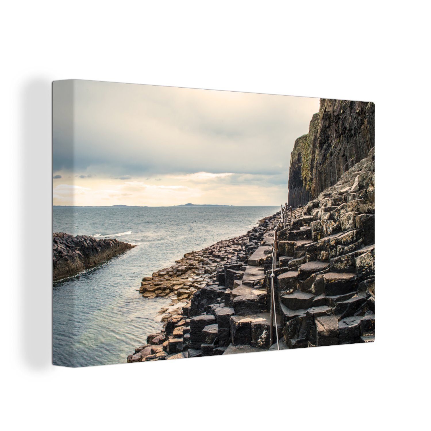 OneMillionCanvasses® Leinwandbild Fingal's Cave mit ihren Basaltsäulen und Meereshöhlen in Schottland, (1 St), Wandbild Leinwandbilder, Aufhängefertig, Wanddeko, 30x20 cm