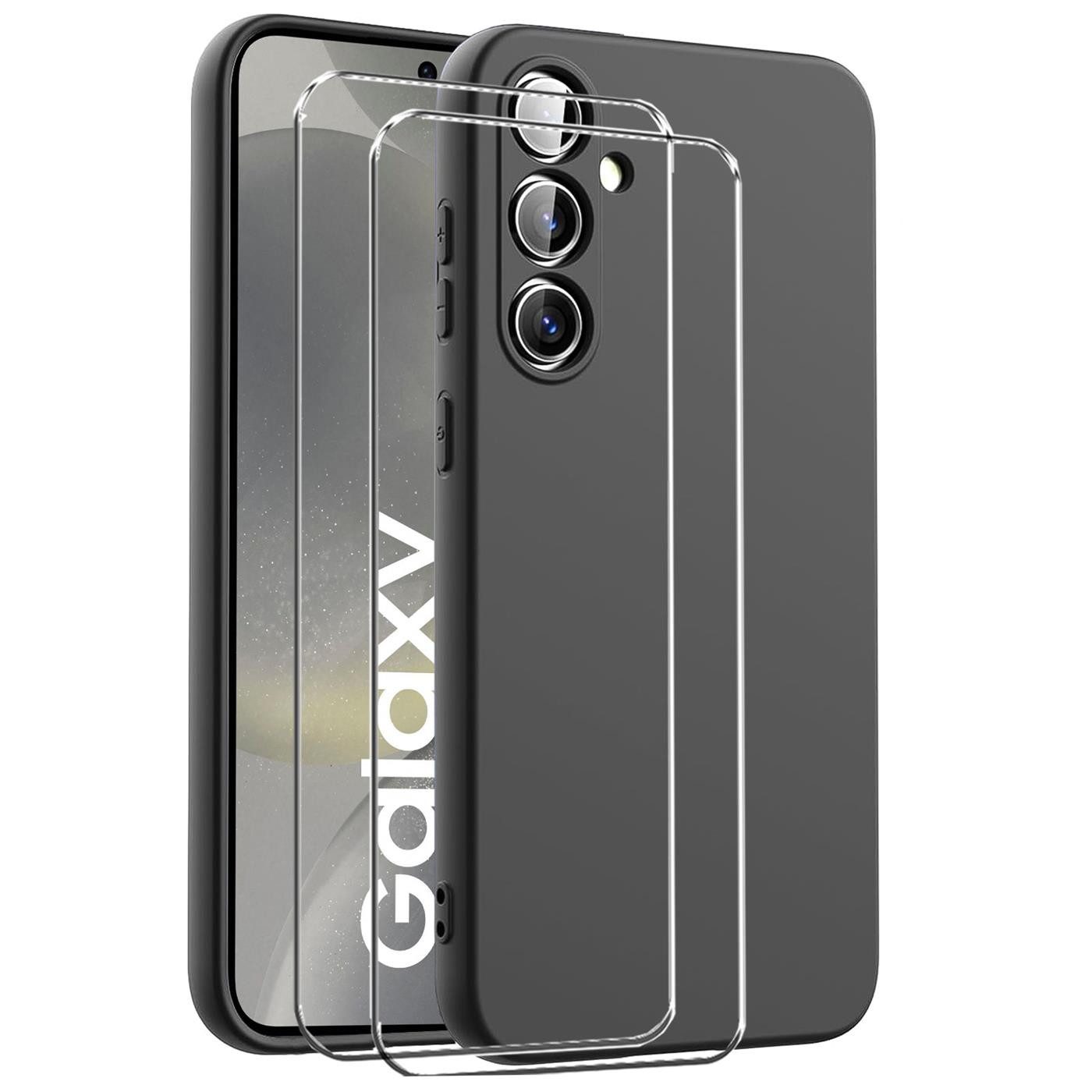 CoolGadget Handyhülle Schwarz als 2in1 Schutz Cover Set für das Samsung Galaxy S23 FE 6,4 Zoll, 2x Glas Display Schutz Folie + 1x TPU Case Hülle für Galaxy S23 FE