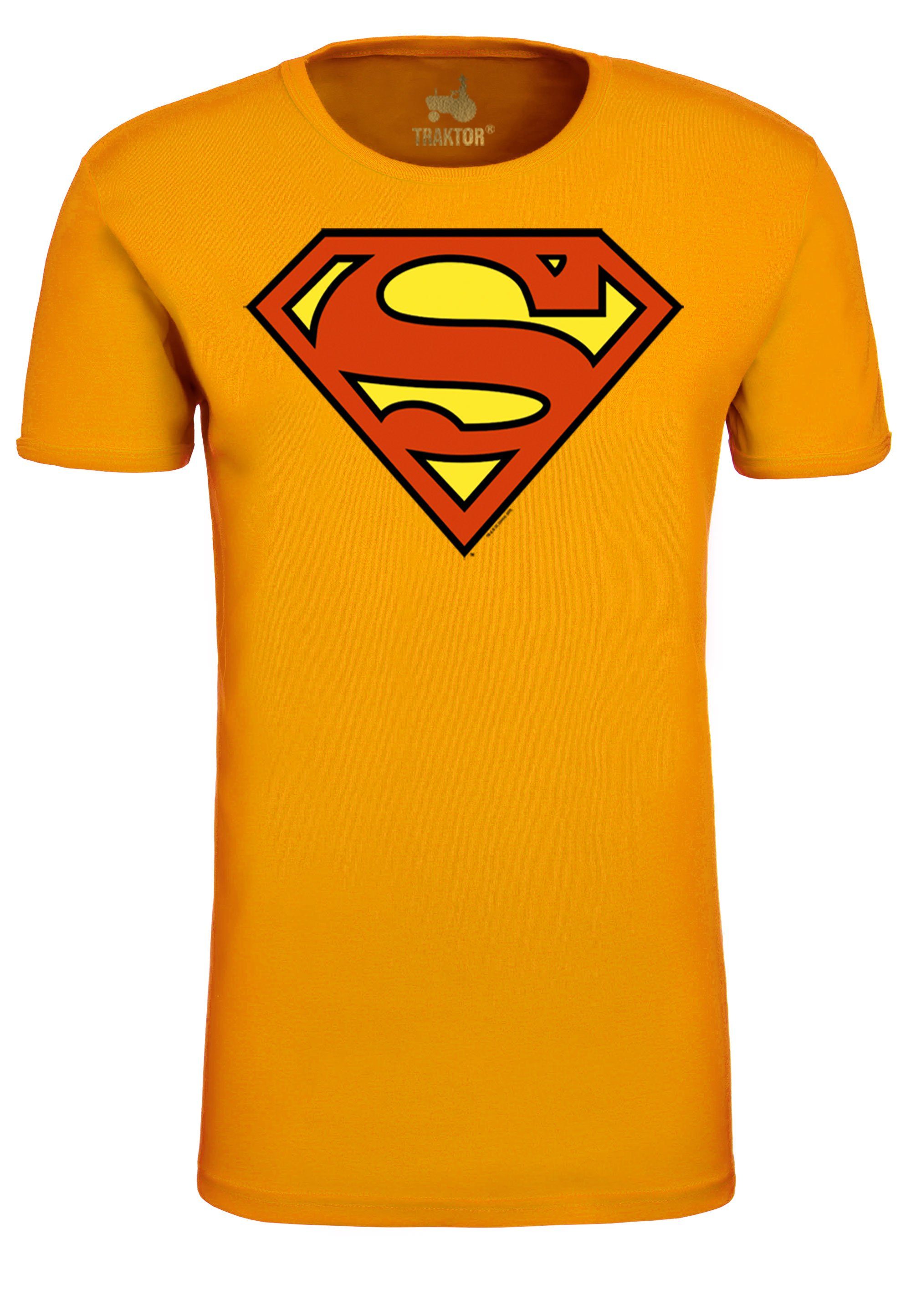 LOGOSHIRT T-Shirt Superman Logo mit trendigem Superhelden-Print orange