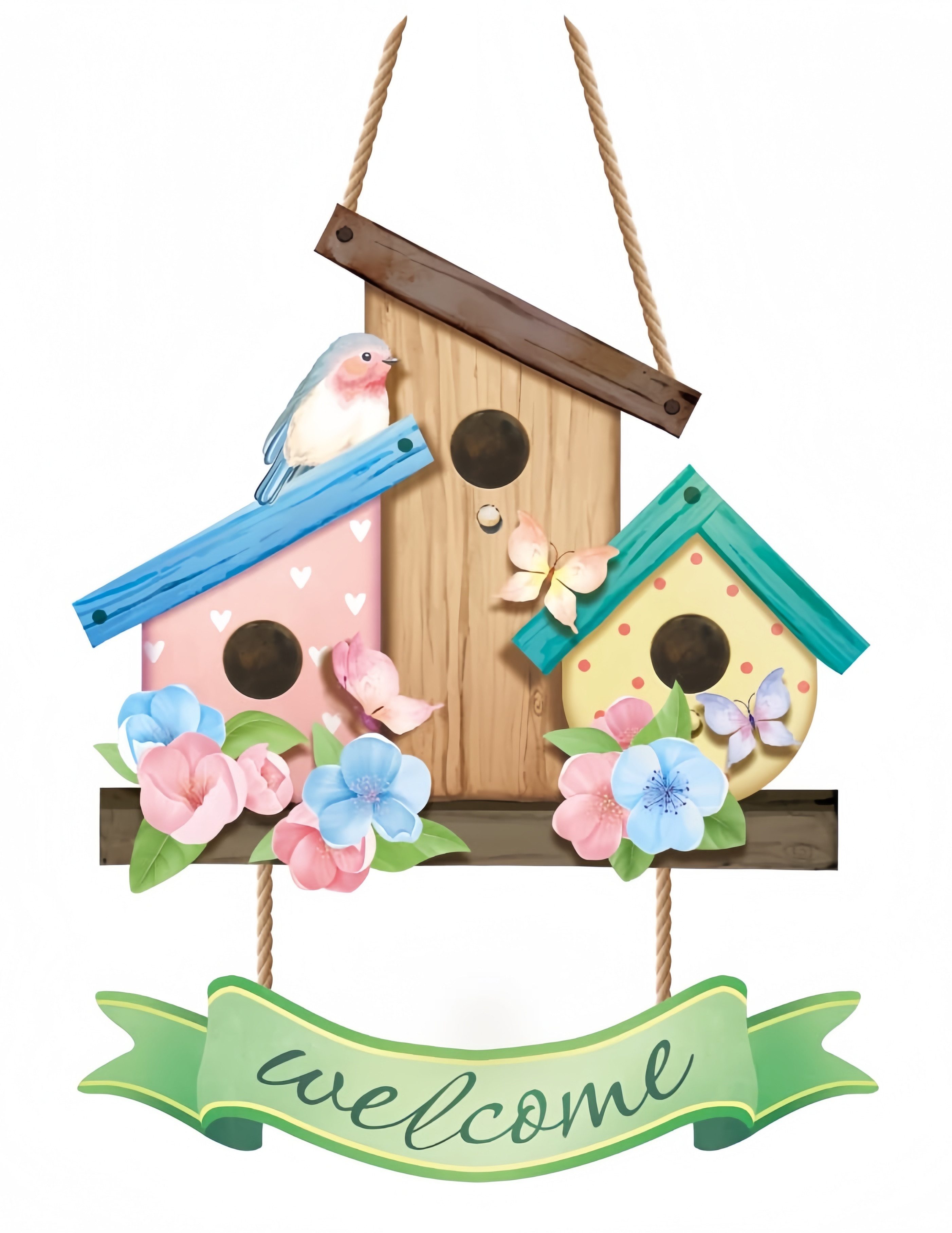 FOUORTUNATE-BEE Dekohänger Frühlings-Willkommensschild für die Haustür im Landhausstil, Dekoratives Türschild für Frühling, Eingangsbereich und Zuhause