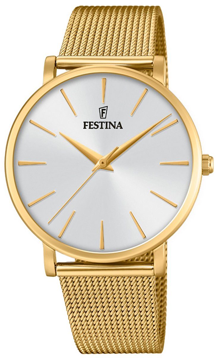 Stahl, Quarzuhr Damen Armbanduhr Uhr Damen gold rund, F20476/1 Festina Edelstahlarmband Festina