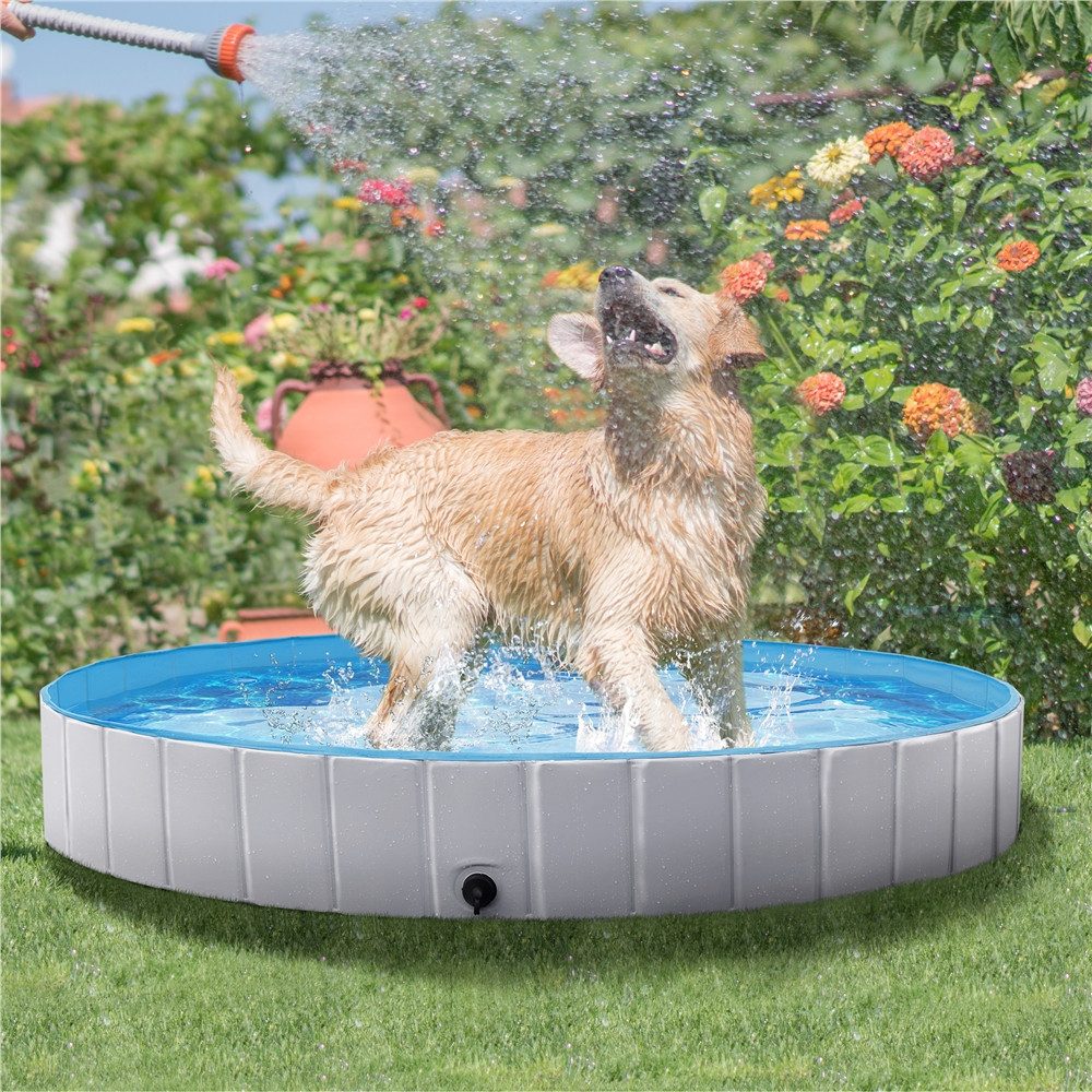Yaheetech Hundepool Ø 100/120/140/160/180 cm, Planschbecken für Hunde Swimmingpool Hundebadewanne, faltbar