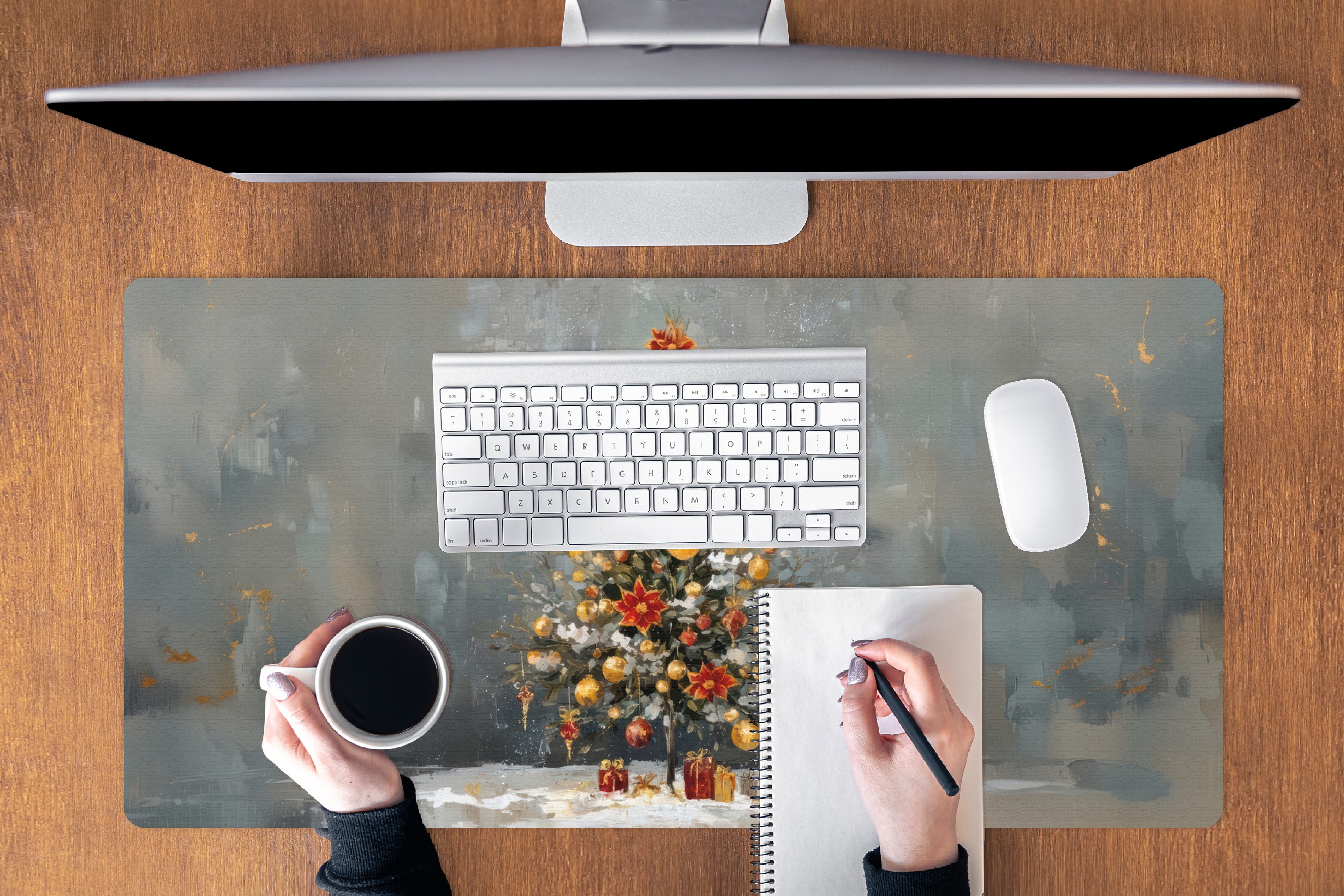 MuchoWow Mauspad Weihnachtsbaum - Geschenke - Rot - Gold (1-St), Schreibtischunterlage, Mousepad Gaming XXL, Großes, 100x50 cm