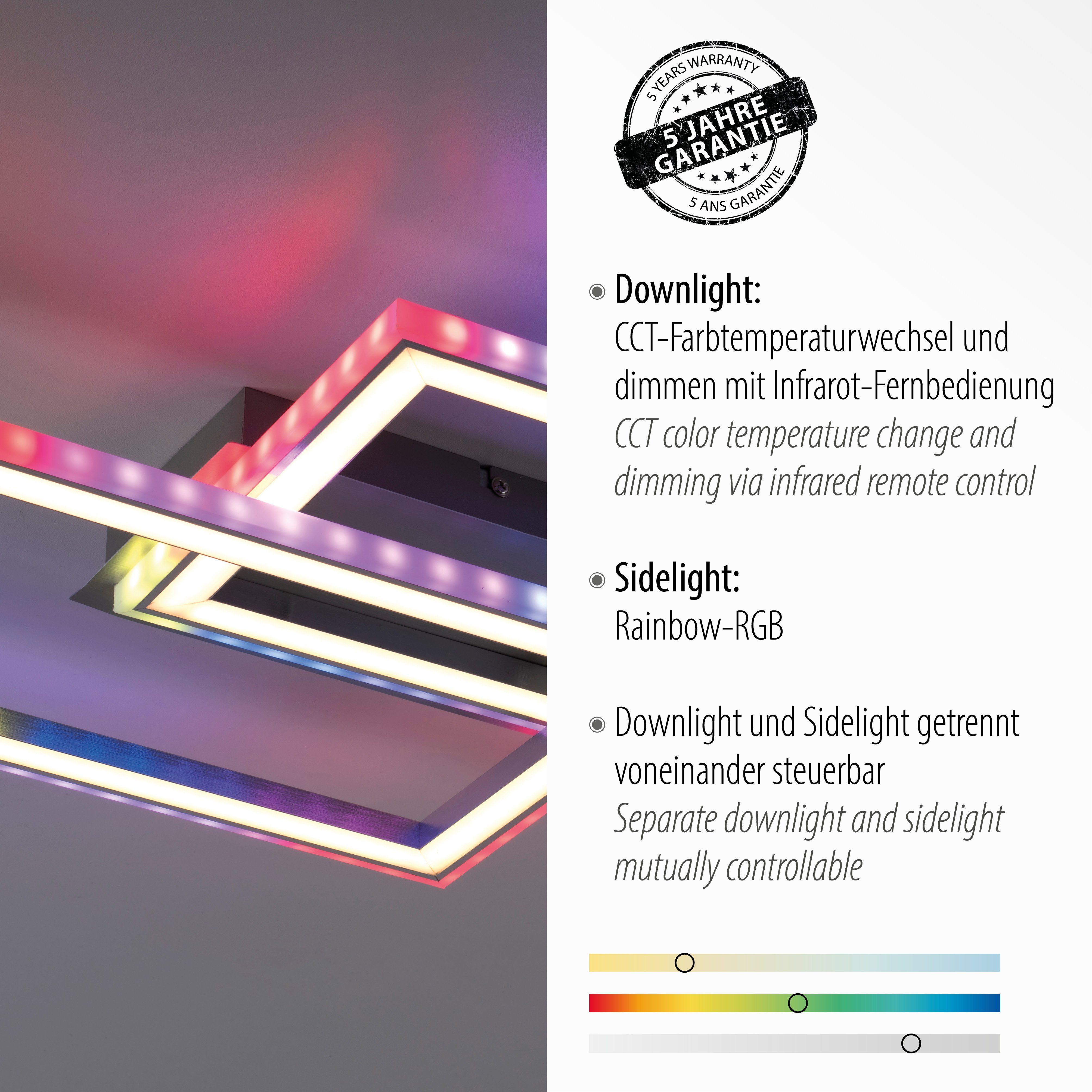 Leuchten Direkt Deckenleuchte FELIX60, LED warmweiß fest inkl., Fernbedienung, RGB-Rainbow, - integriert, über LED, - Infrarot CCT kaltweiß, dimmbar