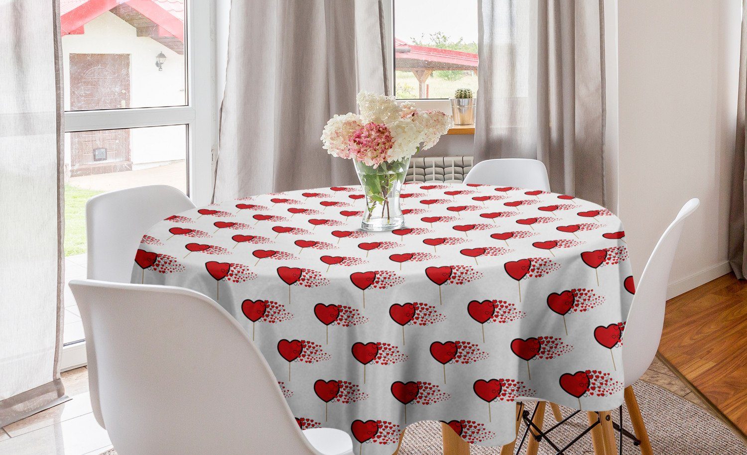 Abakuhaus Tischdecke Esszimmer Kreis Küche Abdeckung Tischdecke Herz-Lollipops Dekoration, für Valentinstag