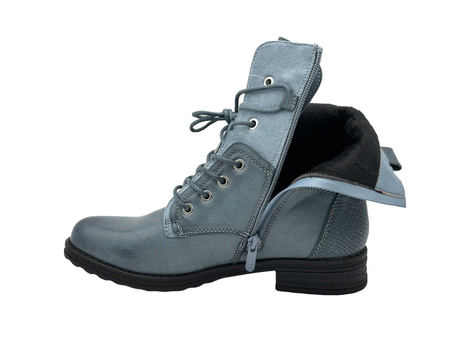 Nowaland Casual Damen Boots mit Warmfutter und Reißverschluss Stiefelette Dekorative Schnürung und kuscheliges Warmfutter