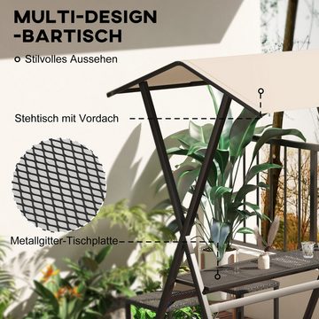 Outsunny Sitzgruppe Rattan Bartisch mit 4 Barhockern, Stehtisch mit Dach, (Balkonmöbel, 5-tlg., Gartenbar-Set), für Garten, Balkon, Stahl, Schwarz