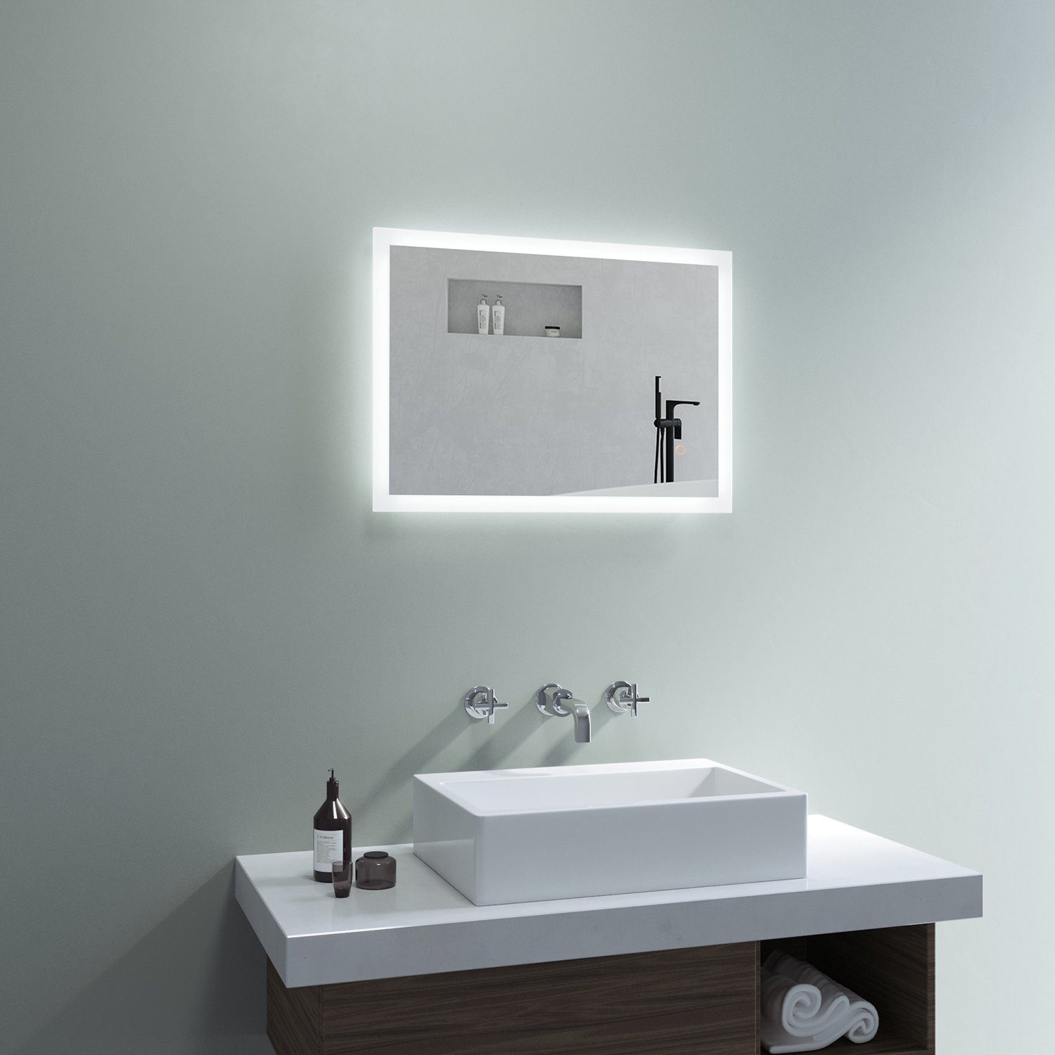 mit Beleuchtung Badspiegel 6400K Spiegelheizung Bad Lichtspiegel Dimmbar AQUABATOS Spiegel Kaltweiß Led, Badezimmerspiegel Touch Beschlagfrei