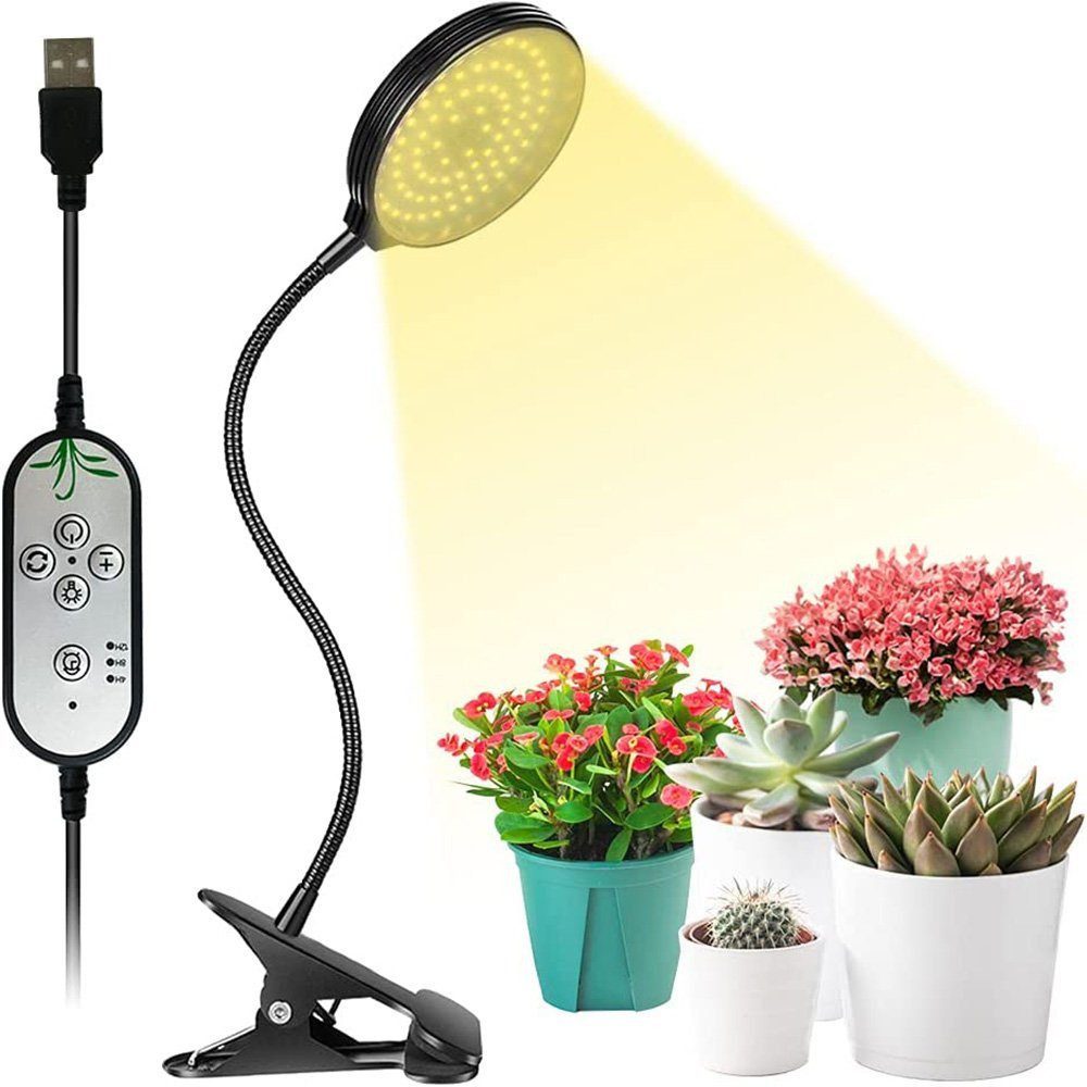 DTC GmbH Pflanzenlampe Dimmbar Pflanzenlicht Vollspektrum Mit Timer, 1 Clip mit 1 Lampenkopf, 1 Clip mit 4 Lampenkopf, 1/2/3/4 Lampenköpfe, LED Dimmbar, IP65 Wasserdicht, Vollspektrum, USB, Timer