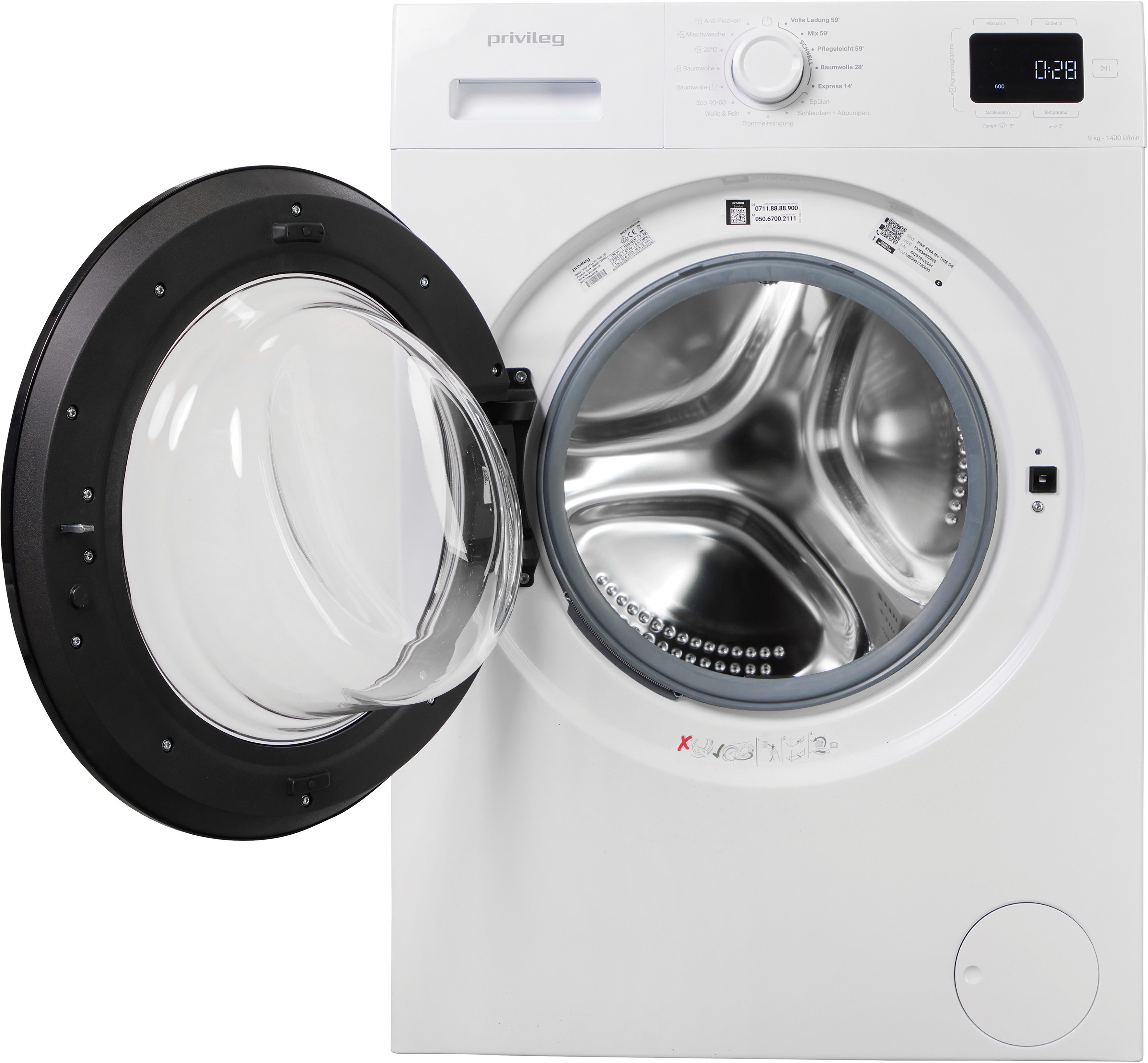 Privileg Waschmaschine MY TIME PWF 974A MY TIME DE, 9 kg, 1400 U/min, Quick Cycles – 5 Programme in unter 1 Stunde