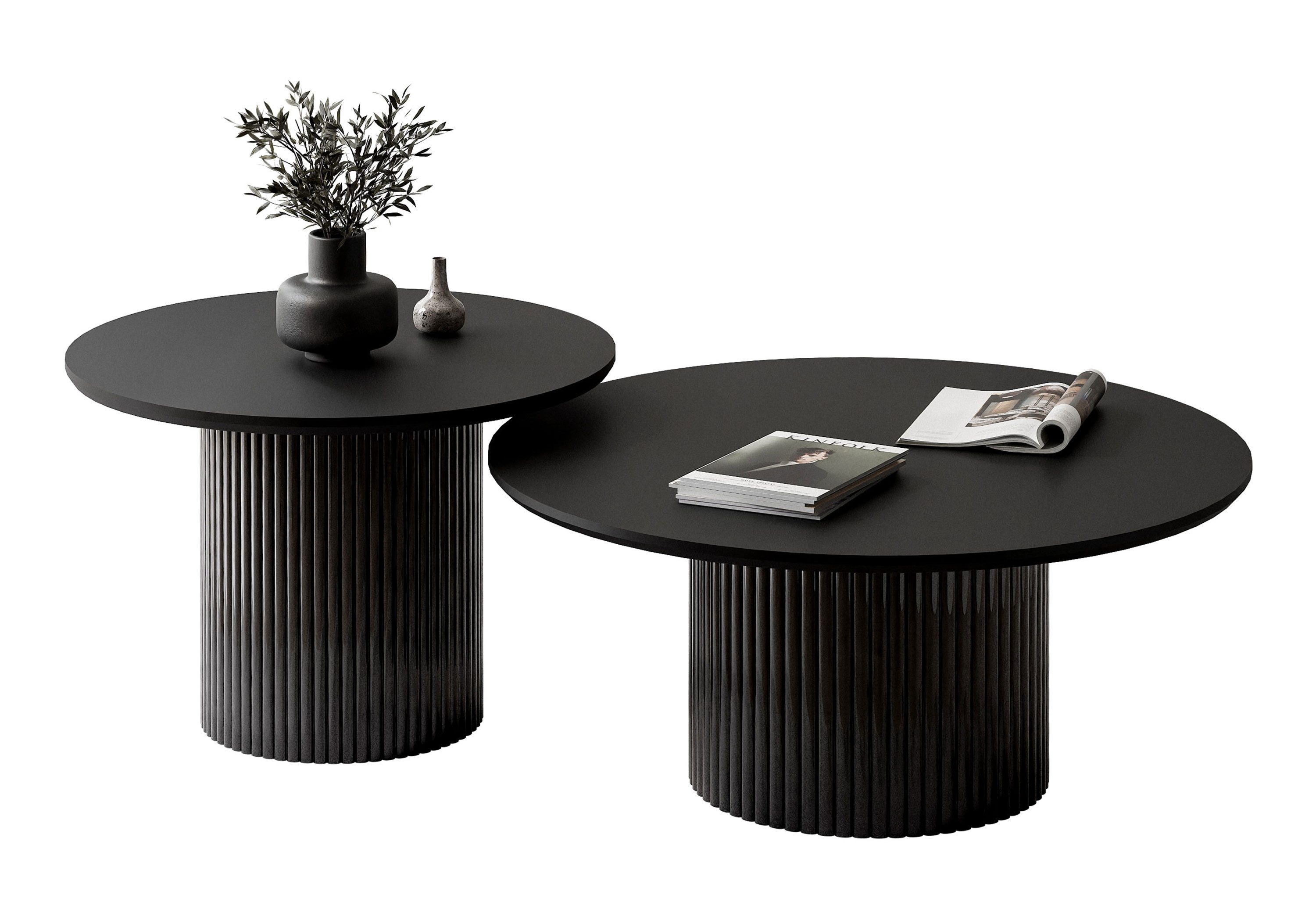 Lookway Couchtisch OVI-Tischset mit geriffelter Basis (2er Set), Durchmesser: ⌀80 cm und ⌀60 cm, Höhe: 36/42 cm