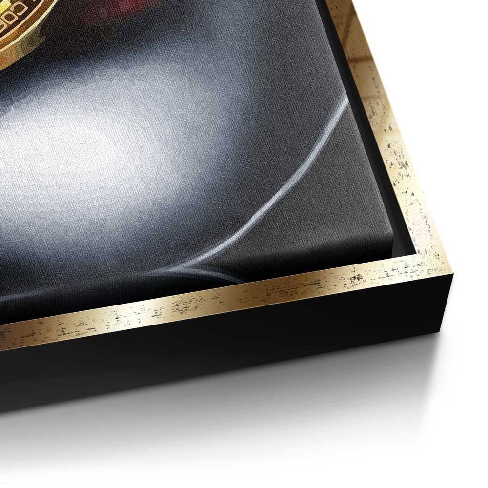 DOTCOMCANVAS® Leinwandbild Bitcoin rote Bitcoin girl elegant Leinwandbild Rahmen Lippen Girl, Crypto mit Erotik Münze goldener