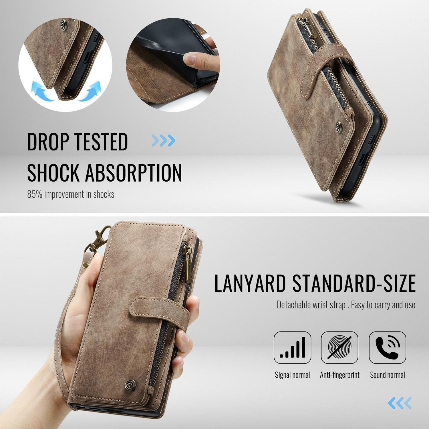 CaseMe Handyhülle Für Samsung Galaxy S25 Plus Kunstleder Multifunktion Tasche Hülle Case, Kunst-Leder Schutz Tasche Smart Case Multifunktion