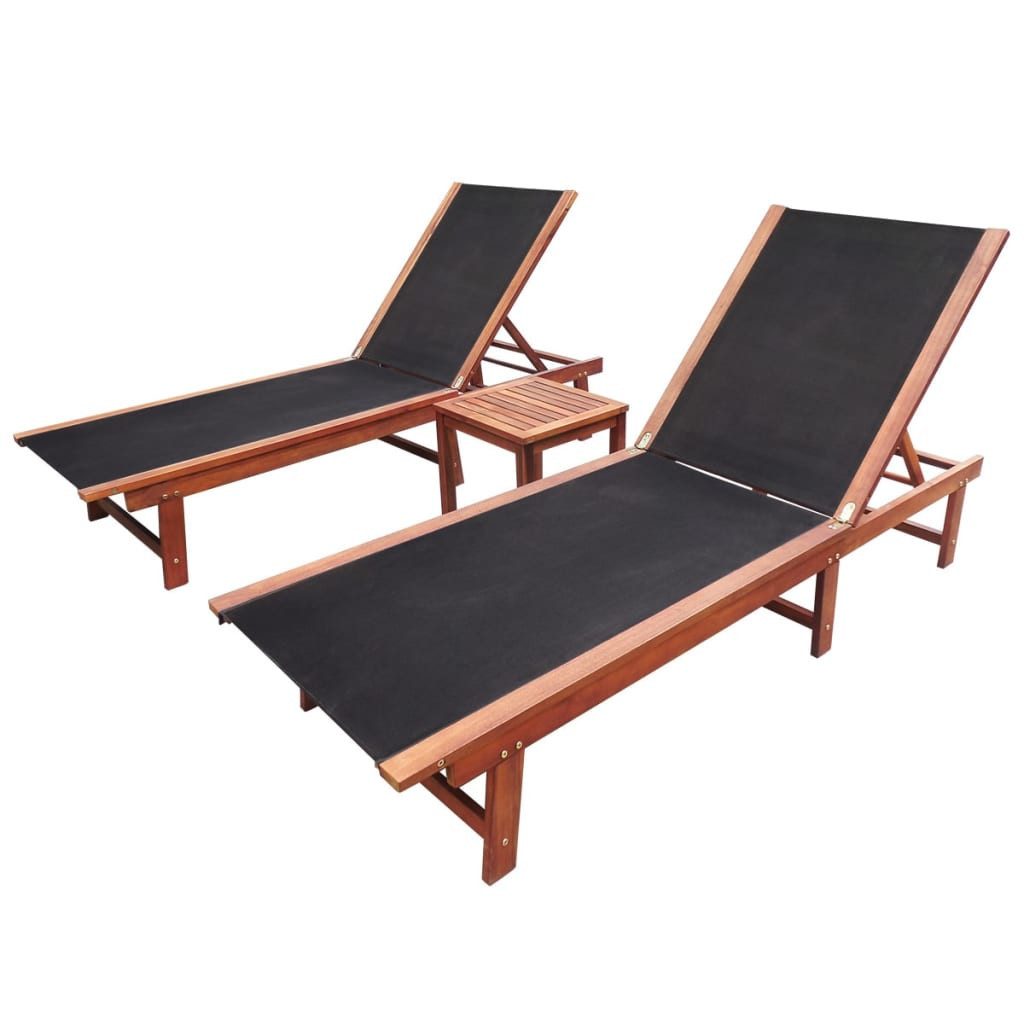 vidaXL Gartenliege Sonnenliegen 2 Stk. mit Tisch Massivholz und Textilene, 1 St.