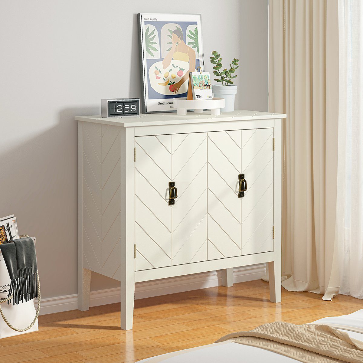 Kommode, Sideboard mit 2 Türen, 2 Fächer und Verstellbare Ablage, 80x40x80cm