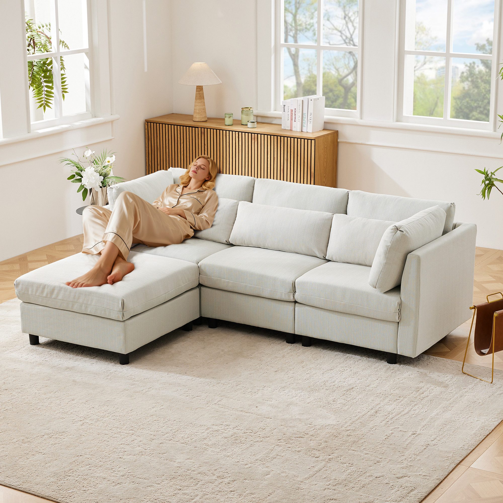 i@home Ecksofa Loungesofa Modulsofa mit Hocker,3–4 günstig online kaufen