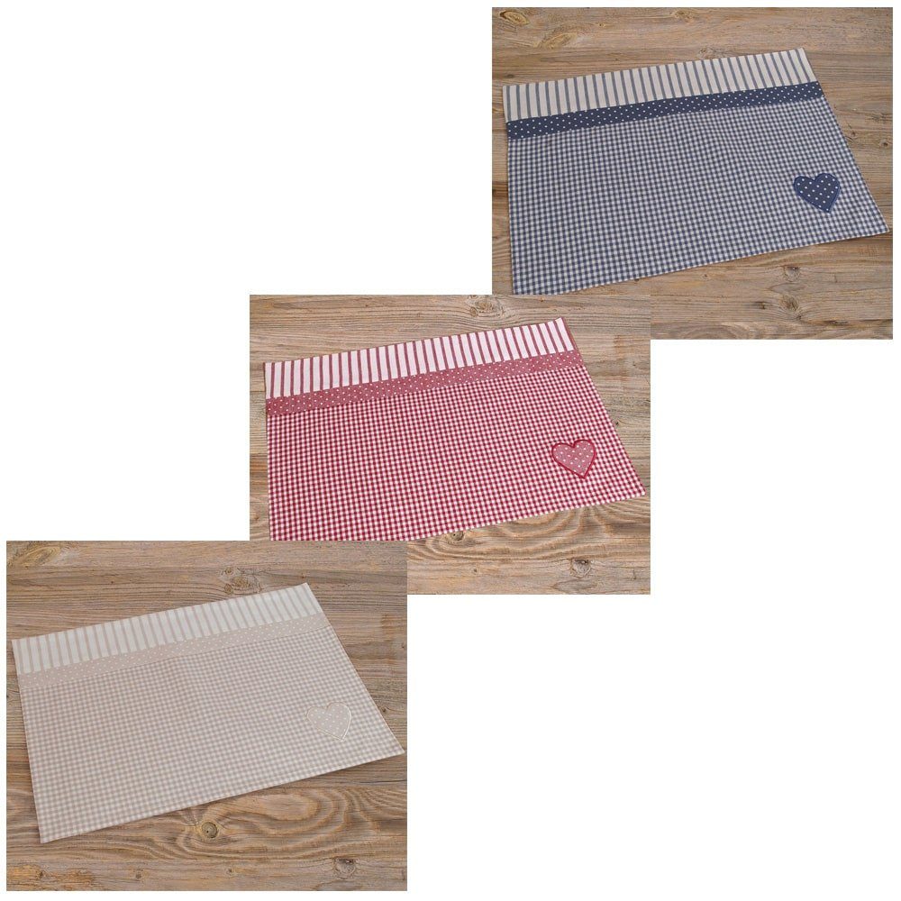 matches21 HOME & HOBBY Platzset Tischset Landhaus Premium LINA Stoffmix & Herz blau 33x48 cm, (1-St)
