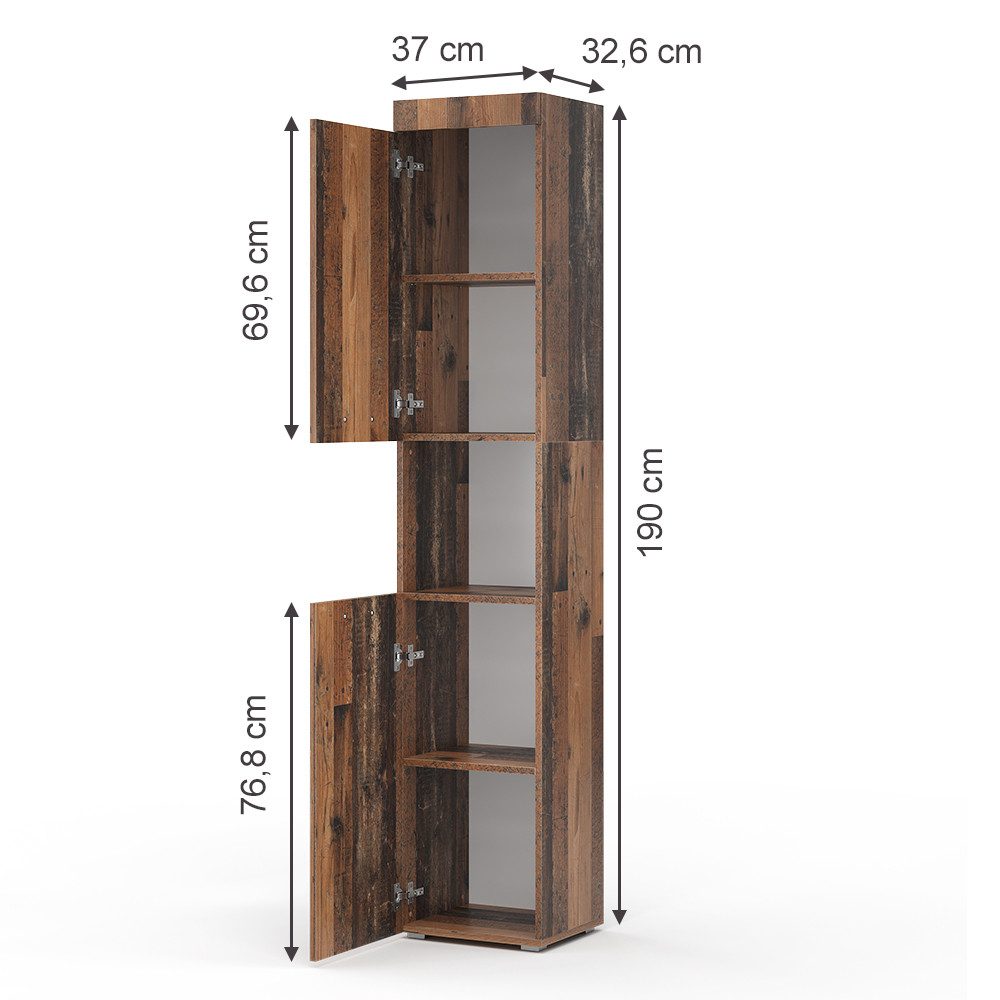 Vicco Hochschrank Luna, Oldstyle, 37 x 190 cm (1-St)
