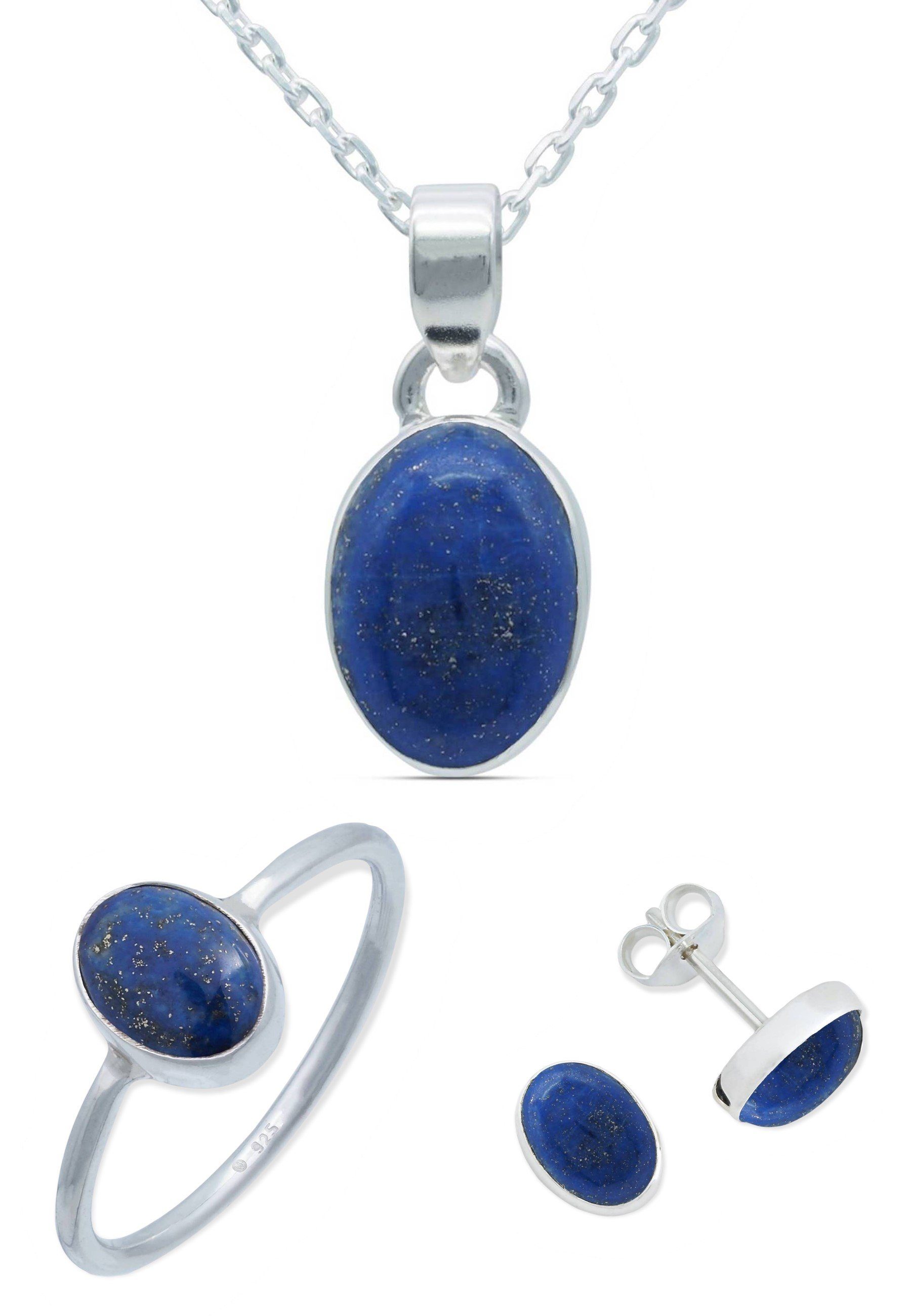 mantraroma Schmuckset 925er Silber mit Lapis Lazuli (Schmuckset aus 925 Silber) | Schmuck-Sets
