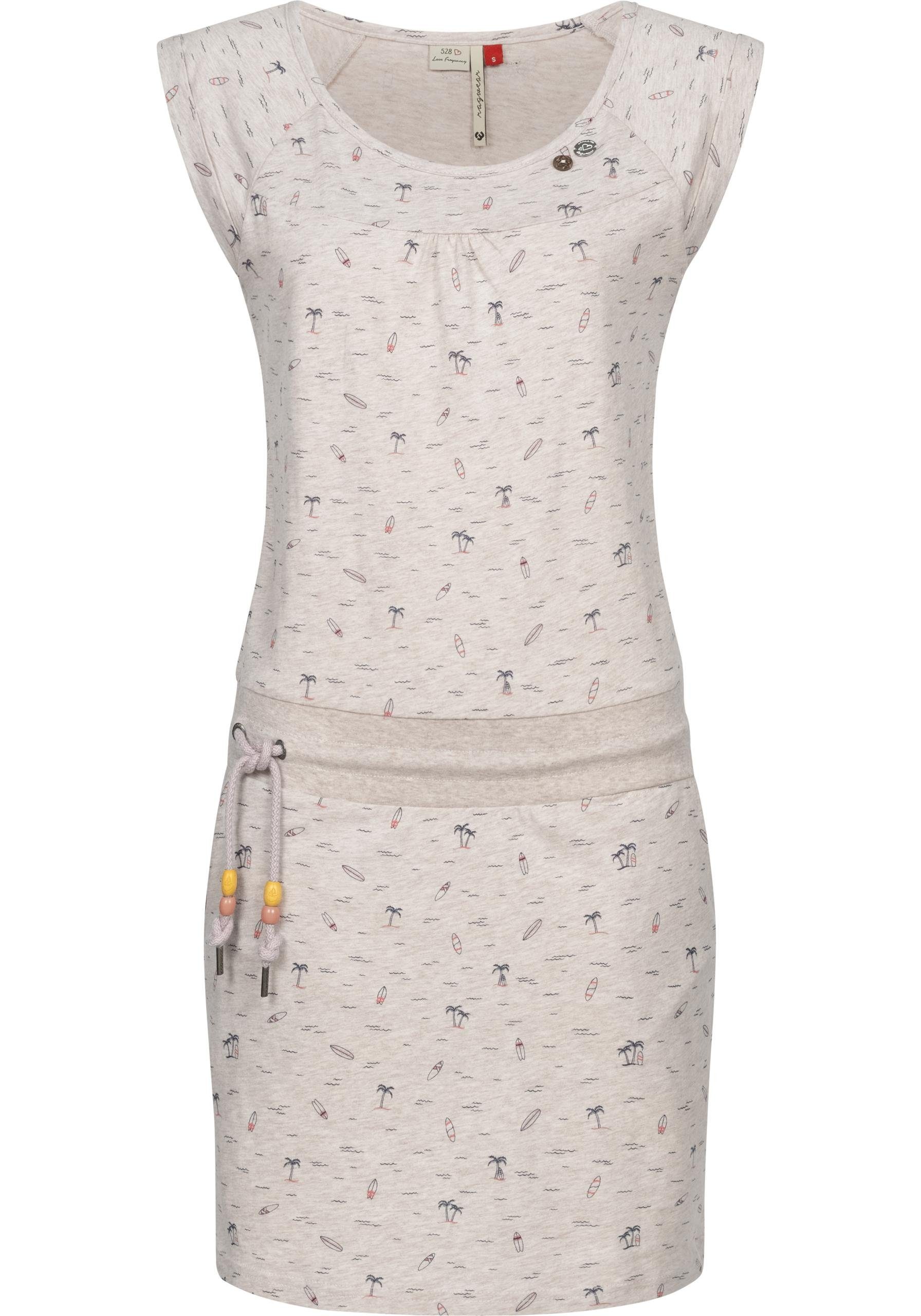 Ragwear Sommerkleid Penelope leichtes Baumwoll Kleid mit Print dunkelbeige | Wickelkleider
