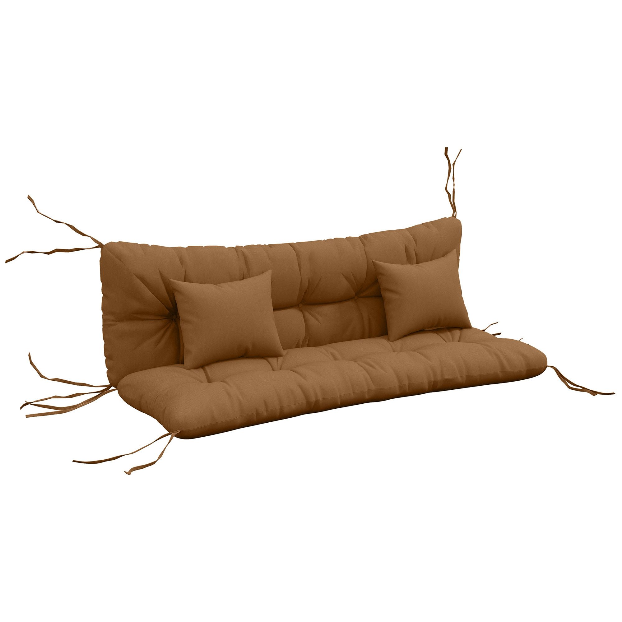 Outsunny Sitzkissen 4er-Set Stuhlkissen, wasserabweisend, 10cm dick, mit Bindebänder, für Haus, Garten, Sofa, Bräune