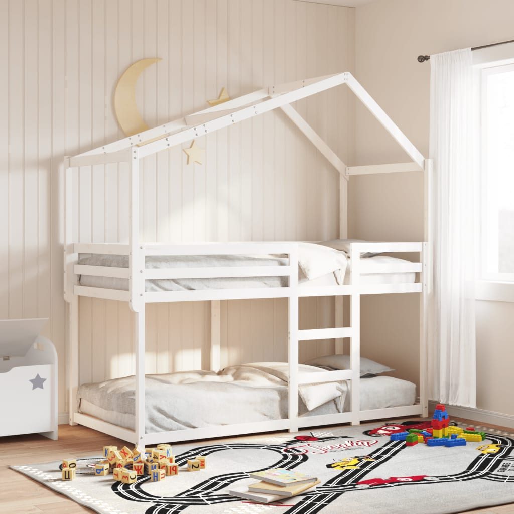 vidaXL Bett, Etagenbett mit Dach Weiß 80x200 cm Massivholz Kiefer günstig online kaufen