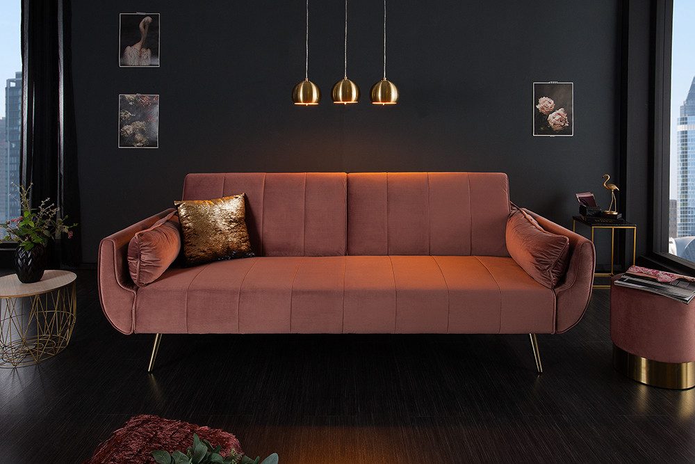riess-ambiente Schlafsofa DIVANI 220cm altrosa/gold - Samt, Pappelholz, inkl. Kissen, Retro, Einzelartikel 1 Teile, 3-Sitzer mit Bettfunktion - ideal für Wohn-  – Bild 3 von 5