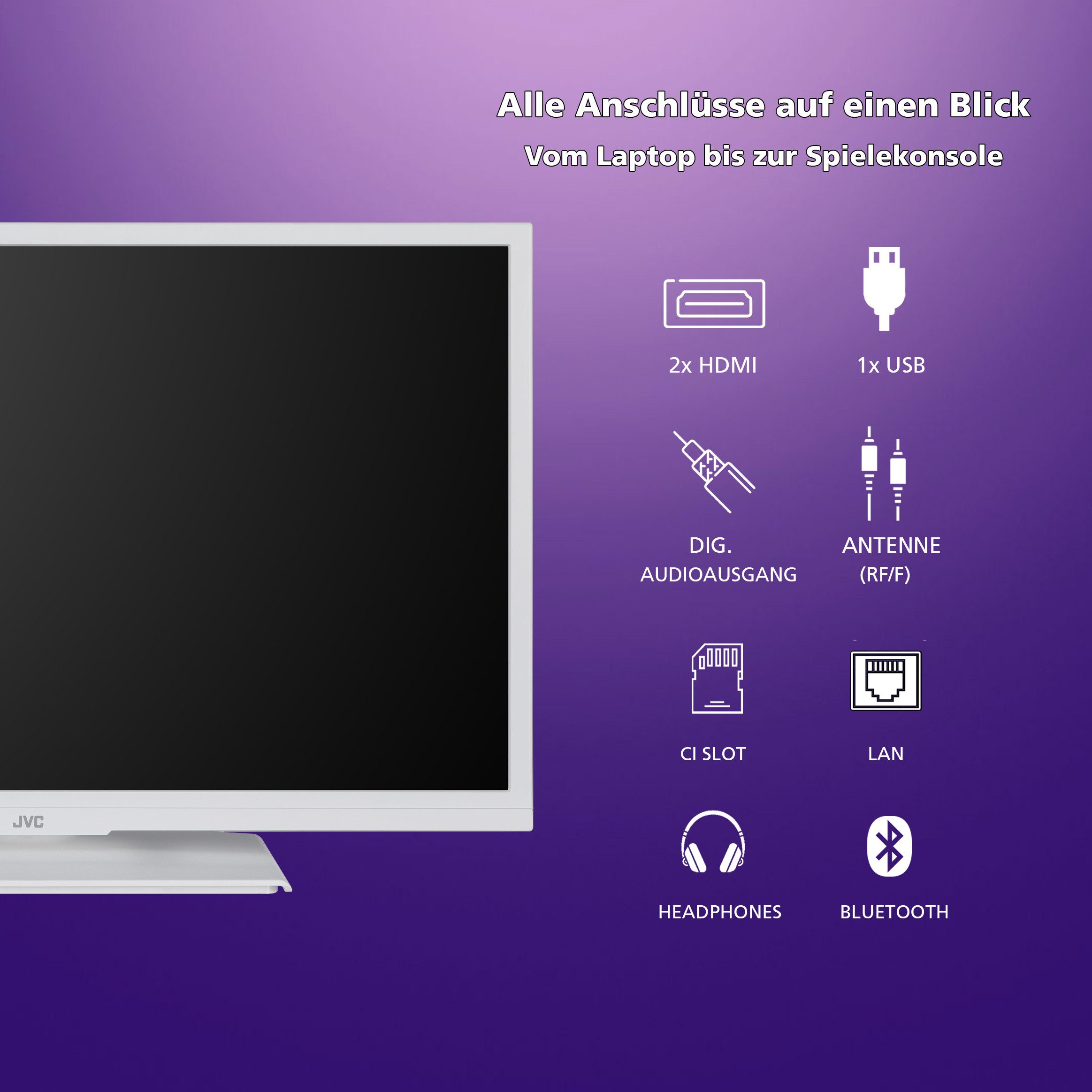 JVC LT-24VH5455W LCD-LED Fernseher (60 cm/24 Zoll, HD-ready, Smart TV powered by TiVo, HDR, Triple-Tuner, Sprachsteuerung, Micro Dimming, 6 Monate HD+ inkl)